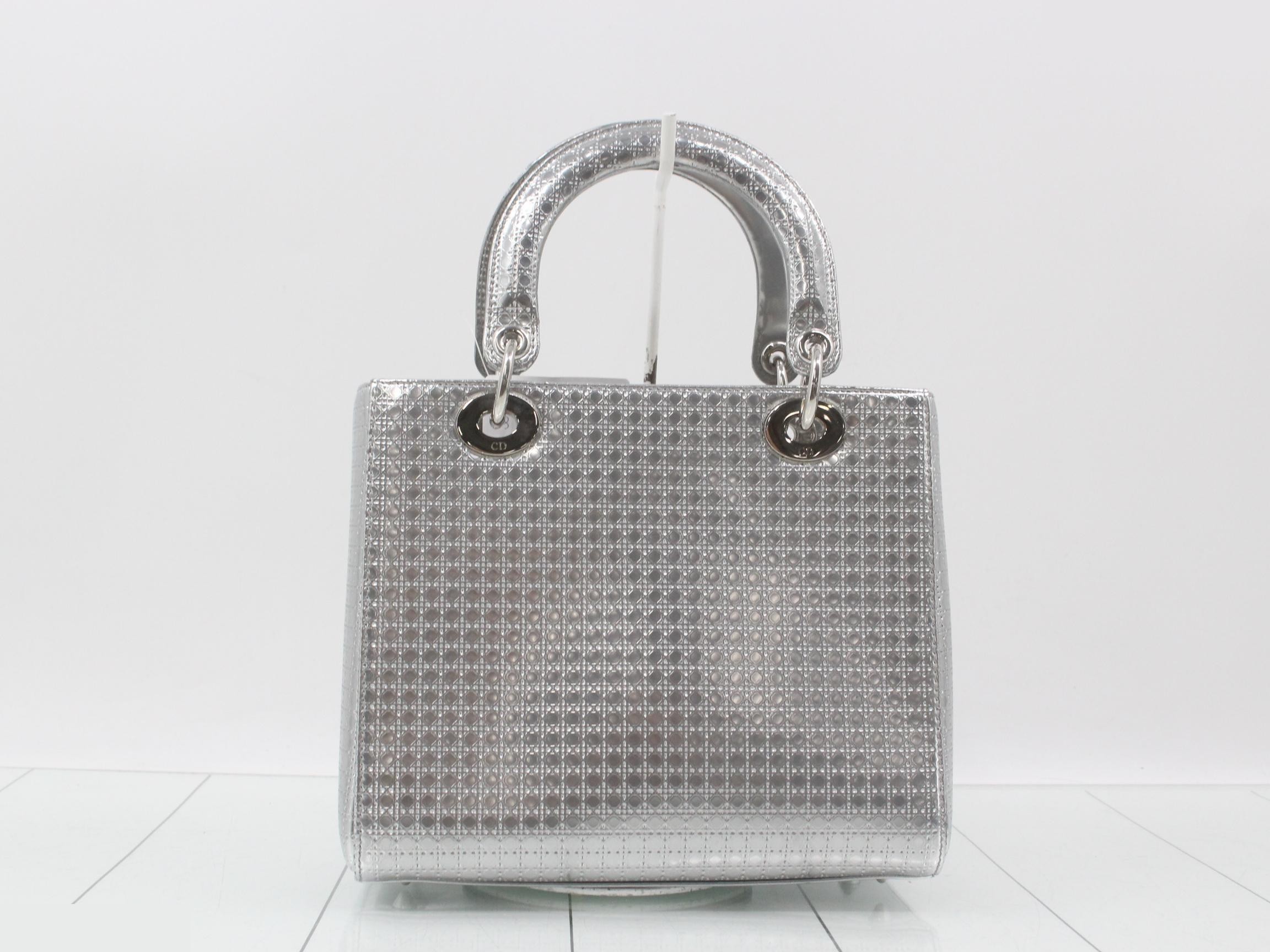 Lady Dior 2-Way Handbag, Silver Color — view 2