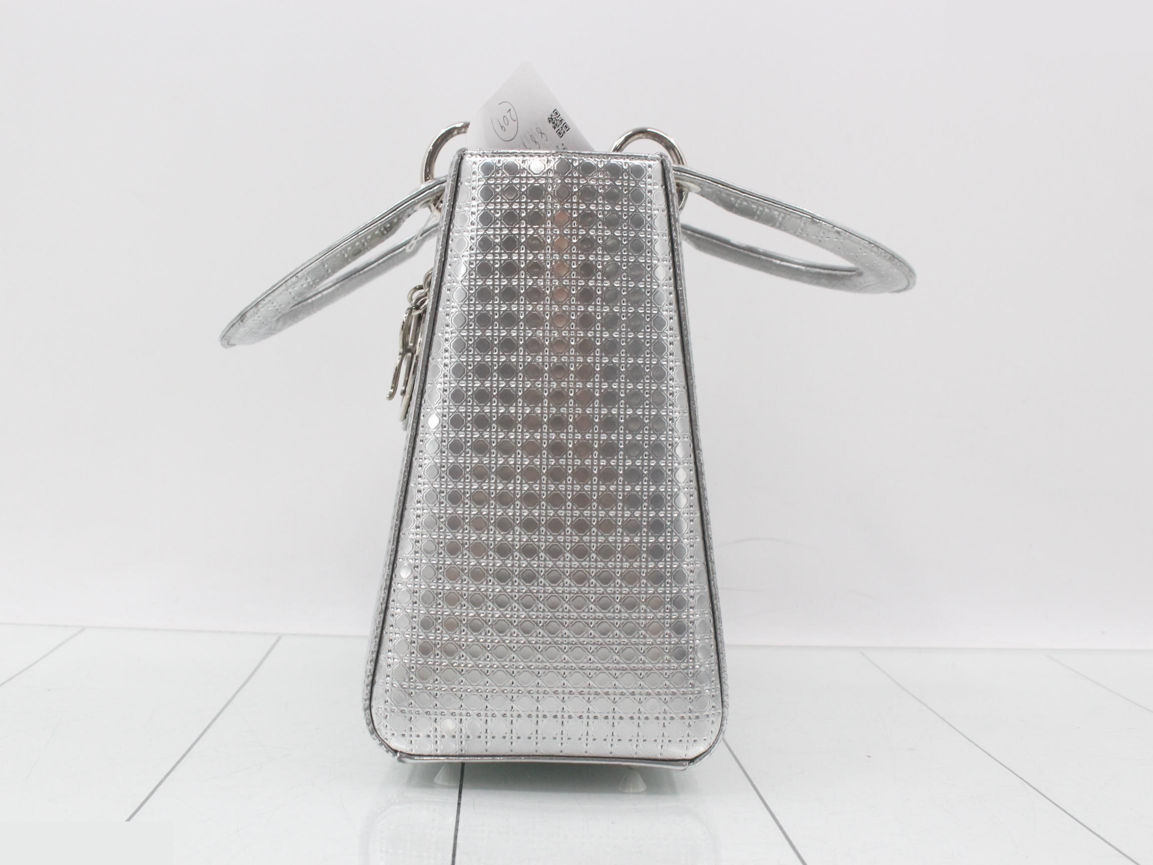 Lady Dior 2-Way Handbag, Silver Color — view 3