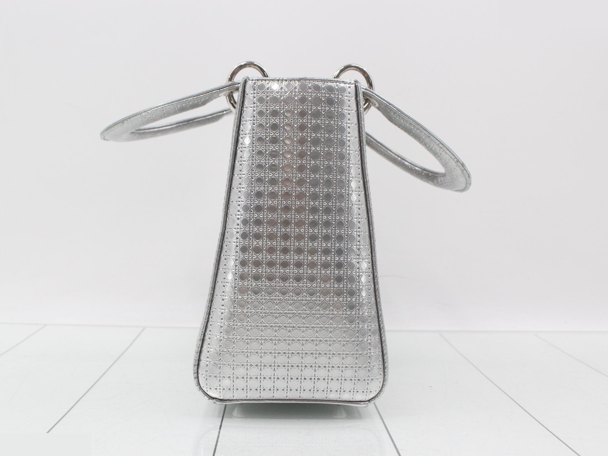Lady Dior 2-Way Handbag, Silver Color — view 4