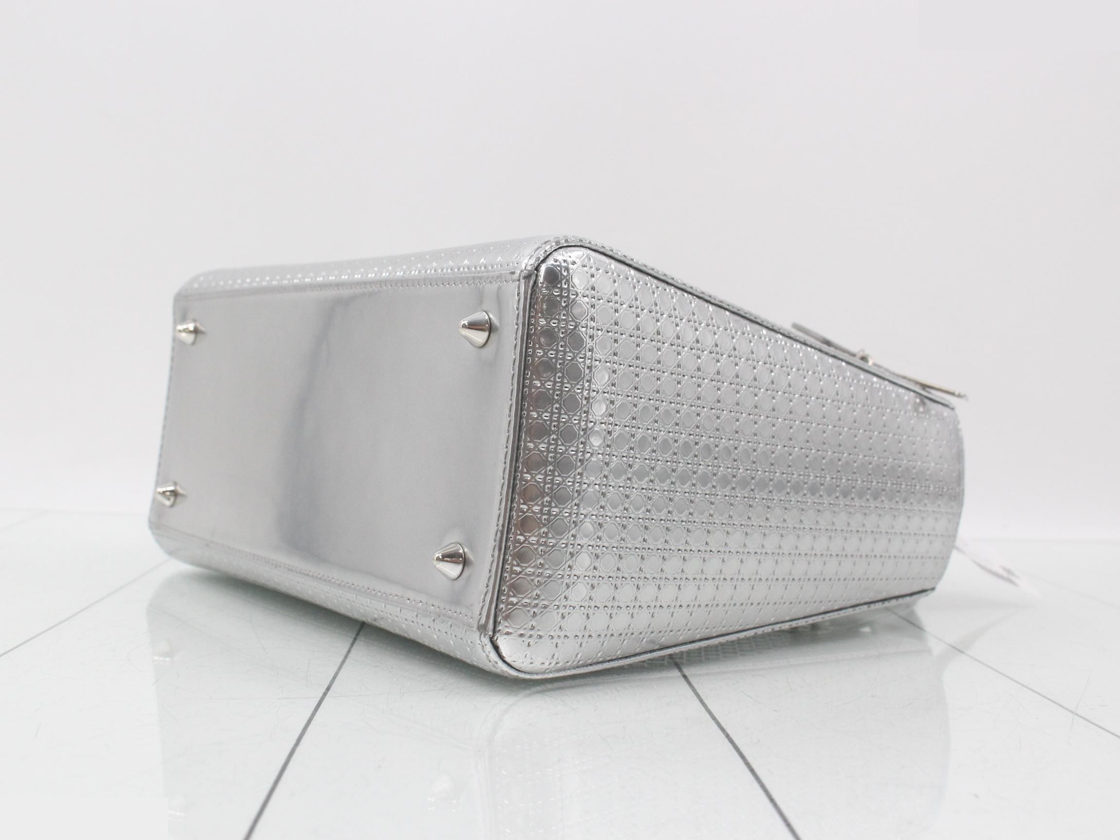 Lady Dior 2-Way Handbag, Silver Color — view 6