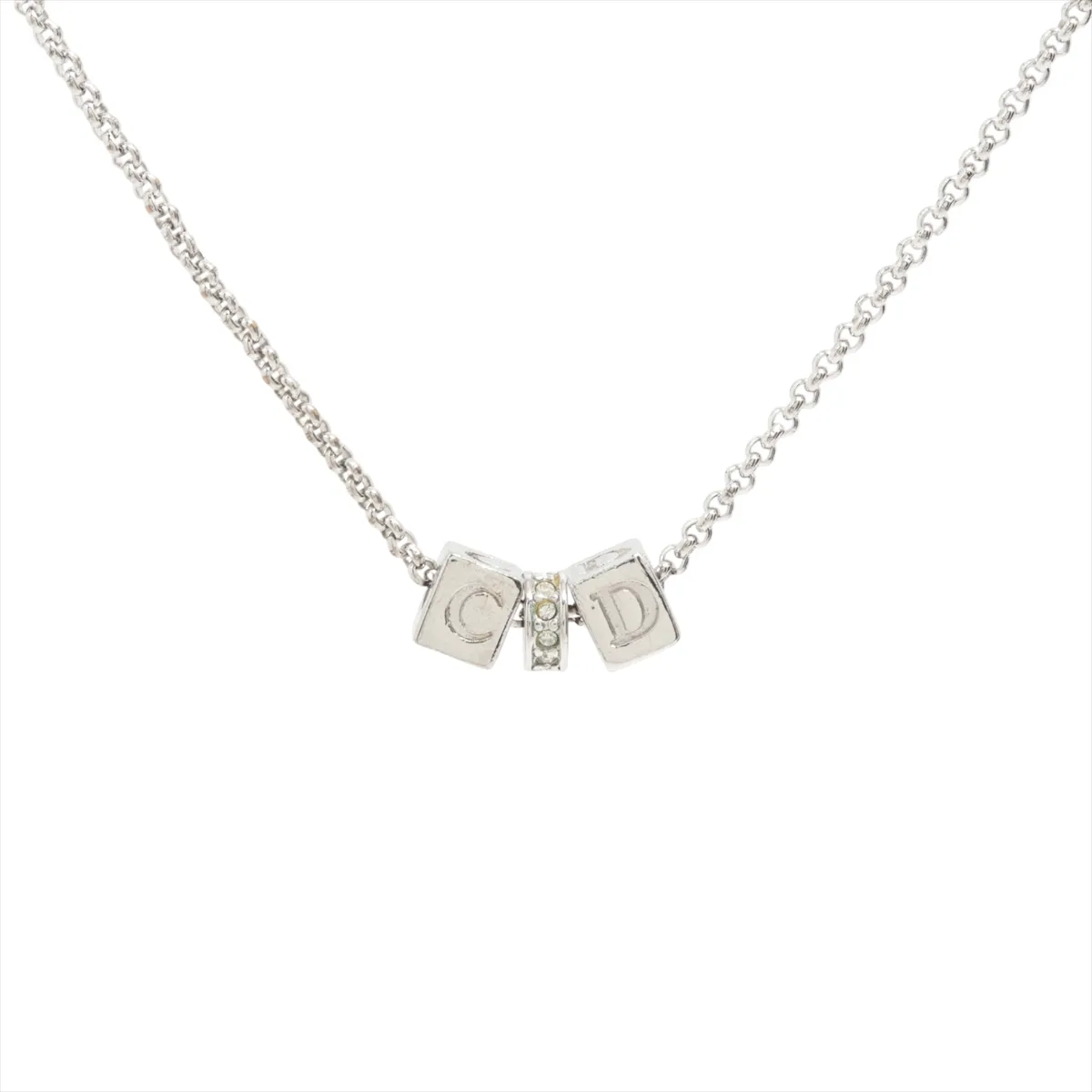 CD Logo Necklace GP x Rhinestone Silver