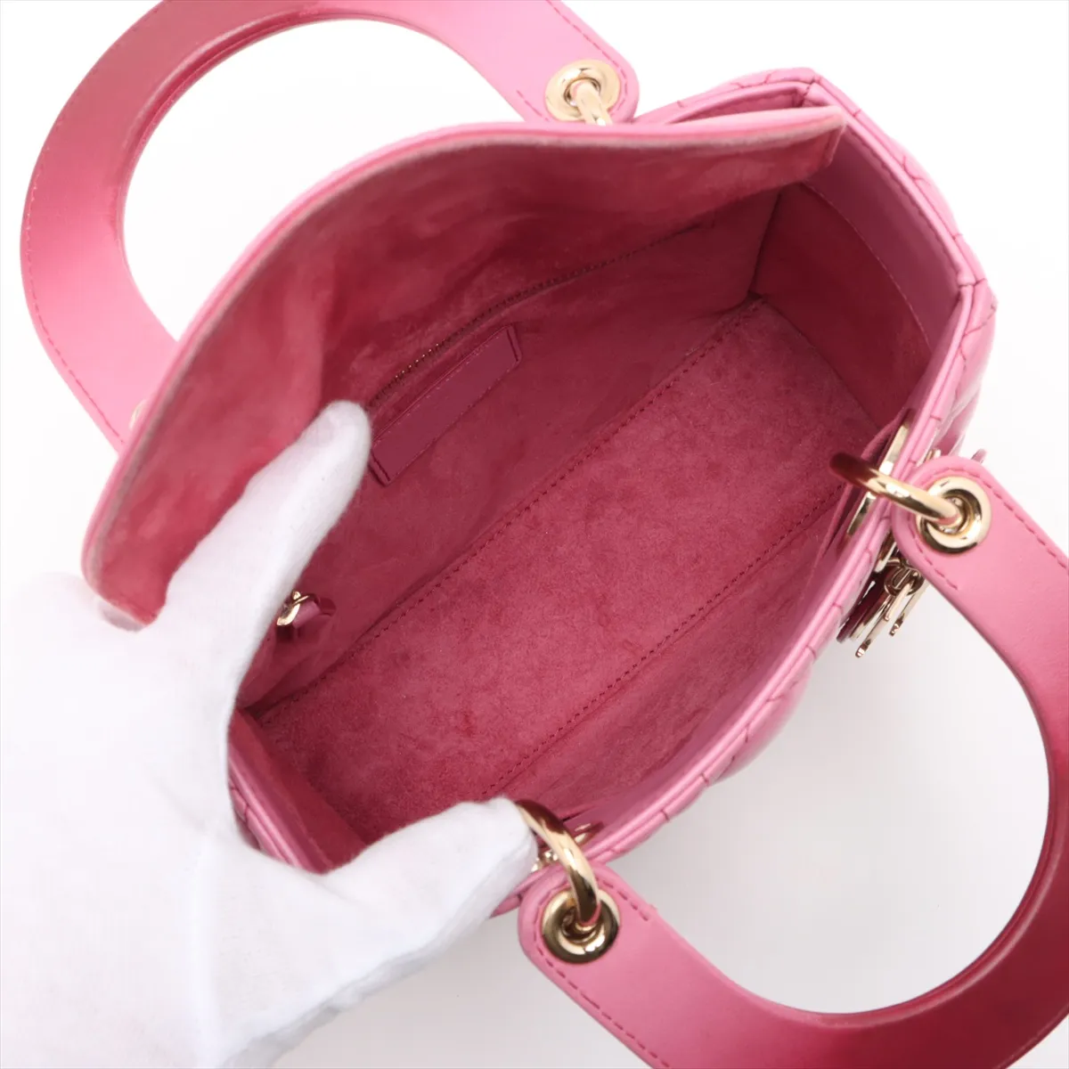 Cannage My Lady Dior Leather 2WAY Handbag Pink with Charm — view 8