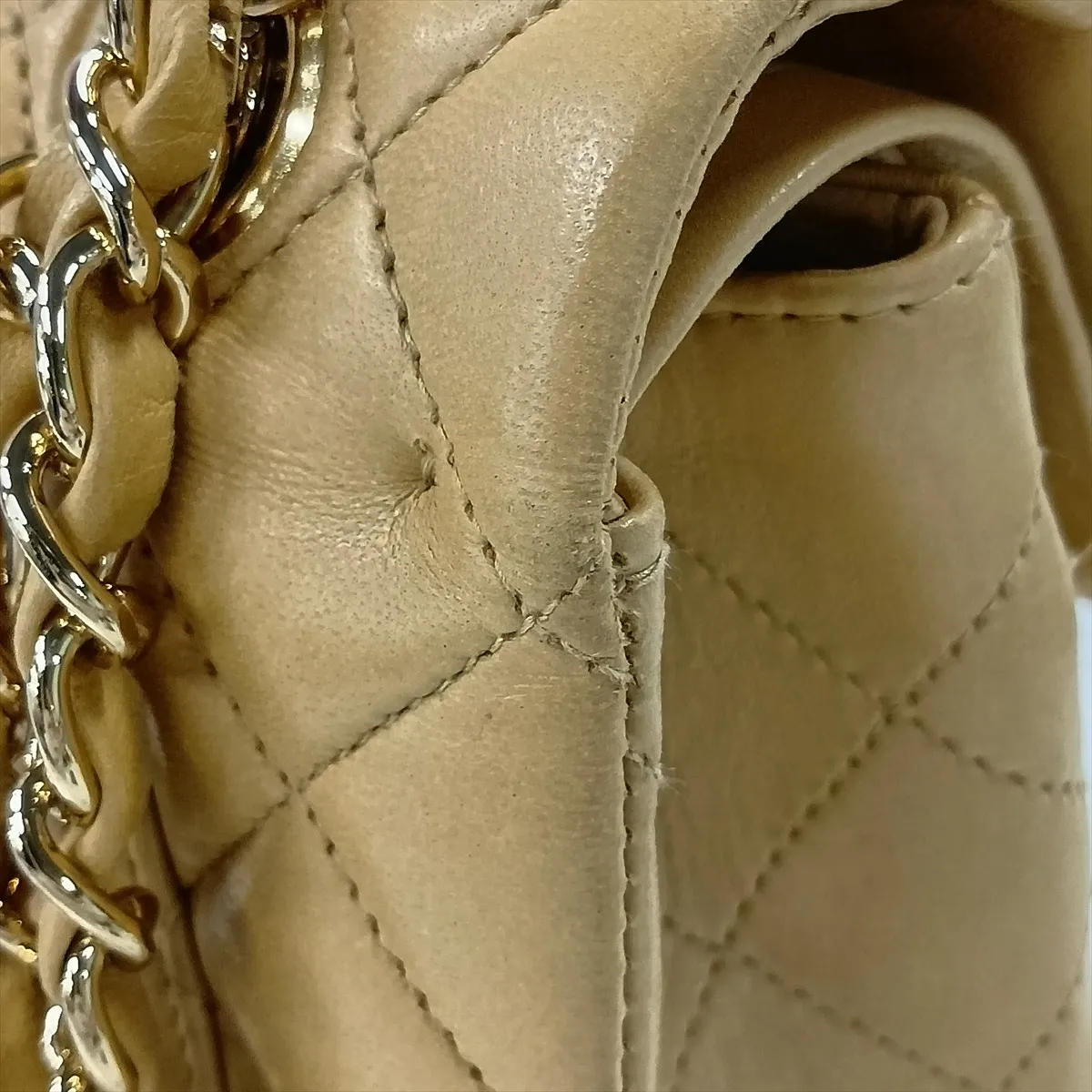 Matelassé 23 Small Lambskin Double Flap Double Chain Bag, Beige, Gold Hardware, 8836911, Series 8, A01113 — view 12