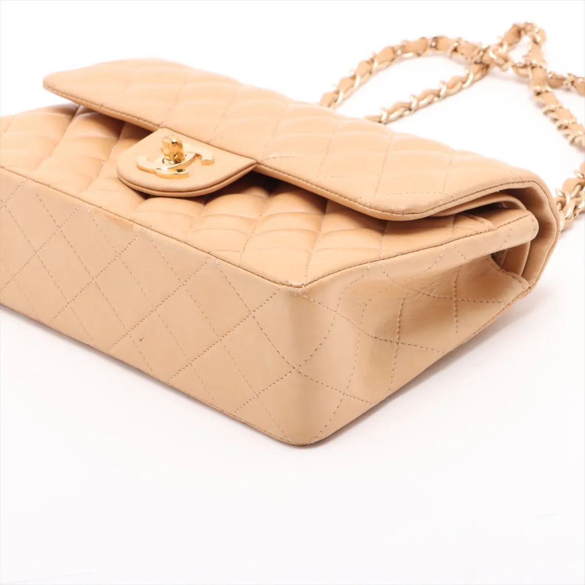 Matelassé 23 Small Lambskin Double Flap Double Chain Bag, Beige, Gold Hardware, 8836911, Series 8, A01113 — view 3