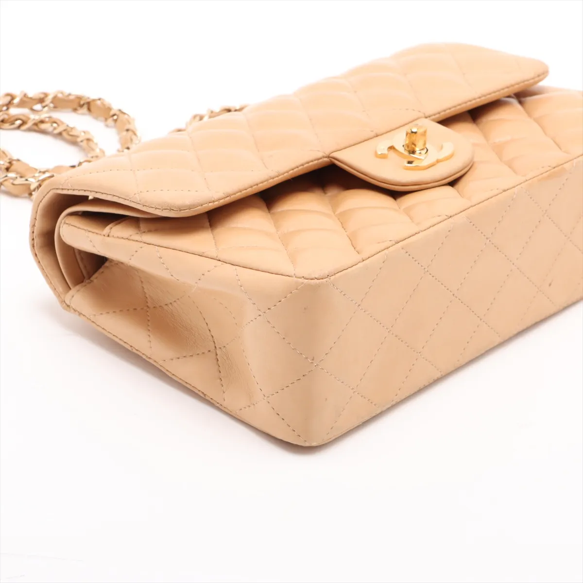 Matelassé 23 Small Lambskin Double Flap Double Chain Bag, Beige, Gold Hardware, 8836911, Series 8, A01113 — view 4