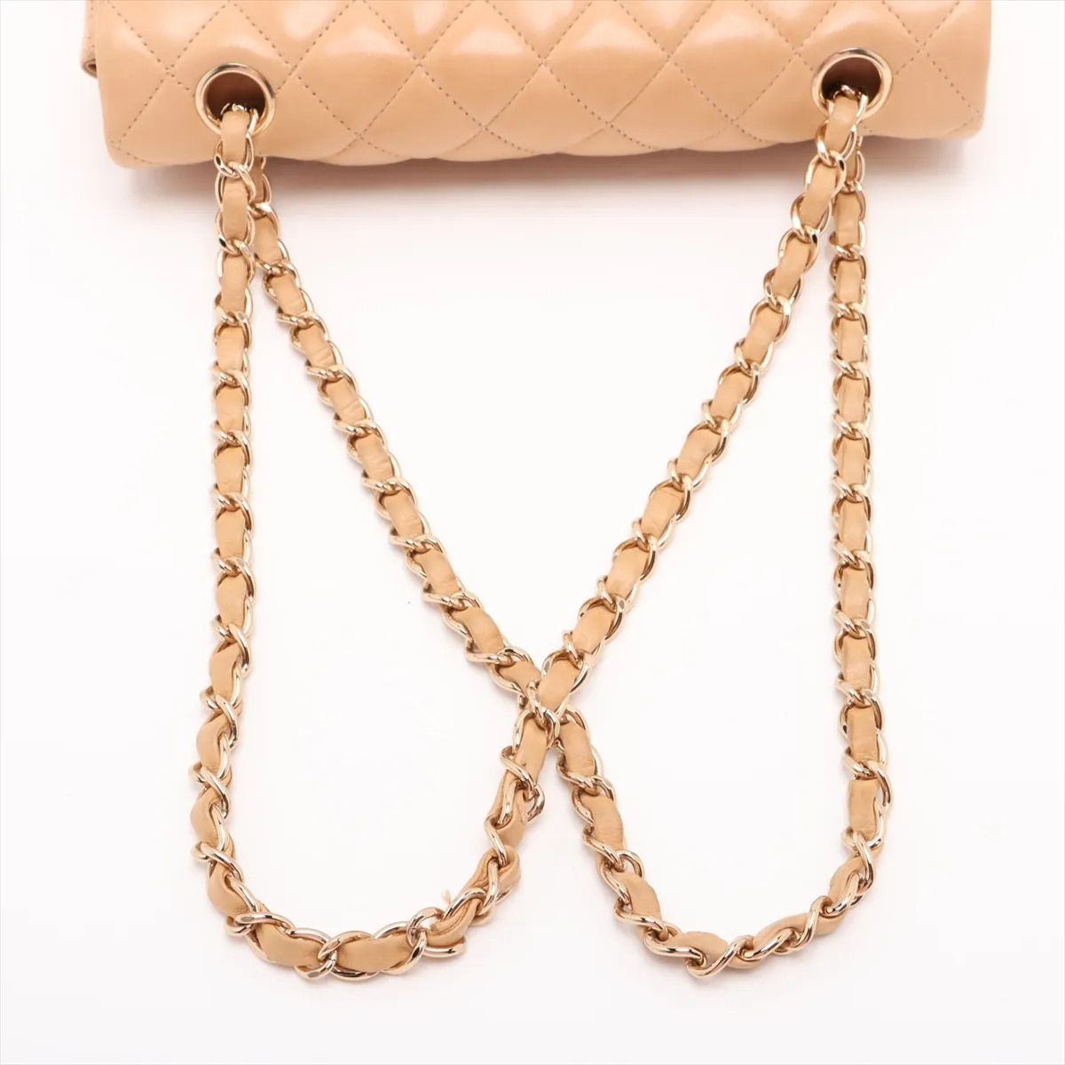 Matelassé 23 Small Lambskin Double Flap Double Chain Bag, Beige, Gold Hardware, 8836911, Series 8, A01113 — view 5