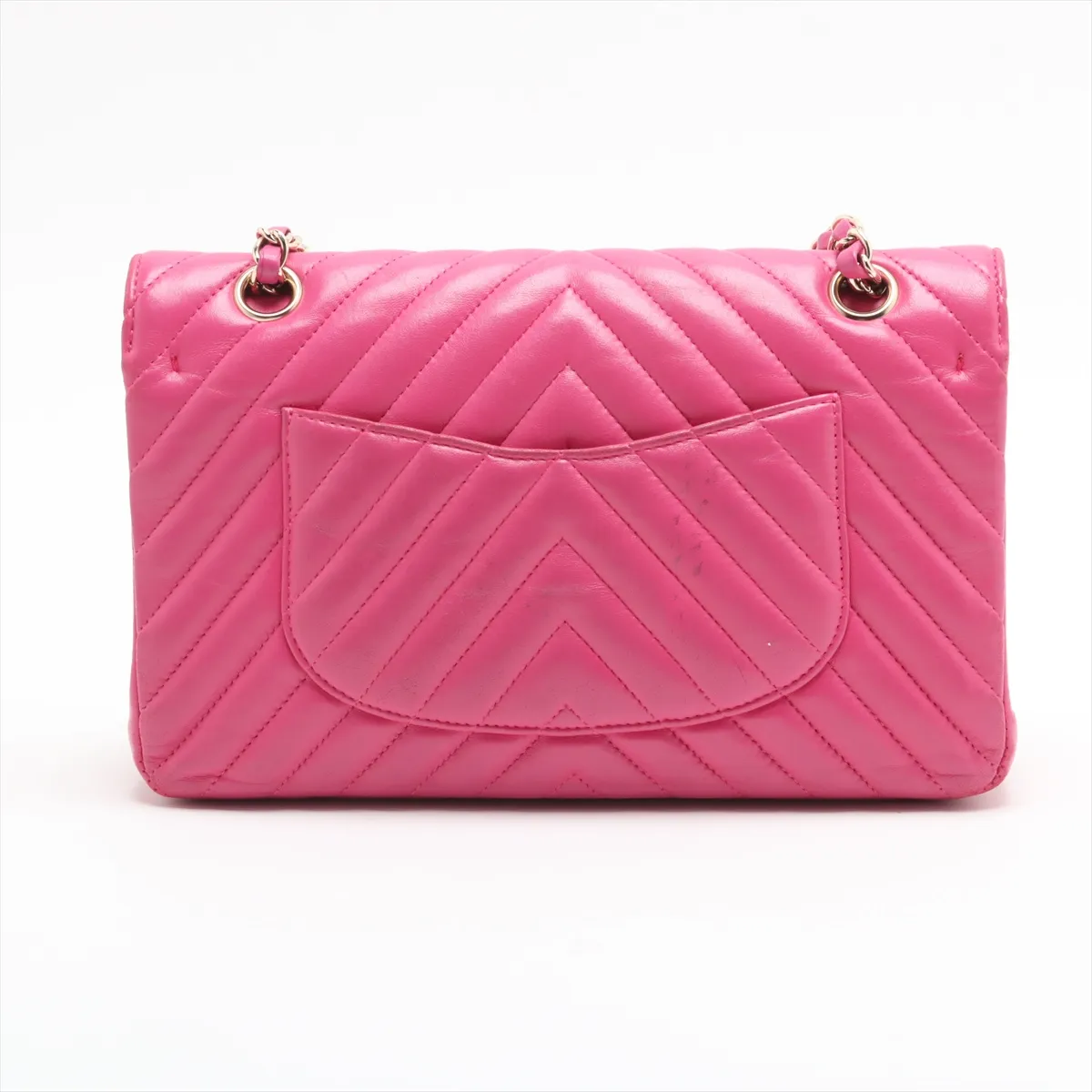 chevron lambskin double flap double chain bag V stitch pink gold hardware 24282004 24th series — view 2