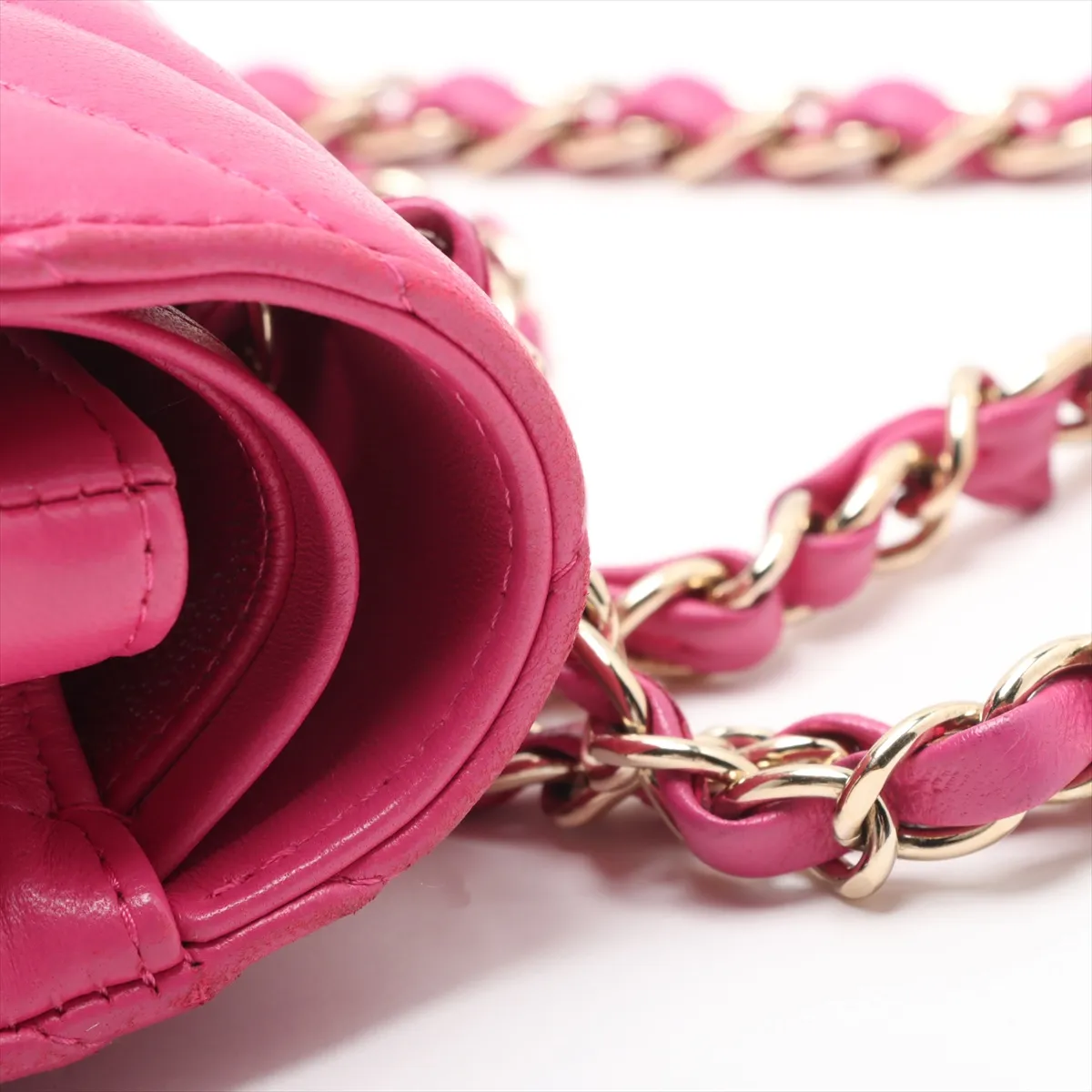chevron lambskin double flap double chain bag V stitch pink gold hardware 24282004 24th series — view 13