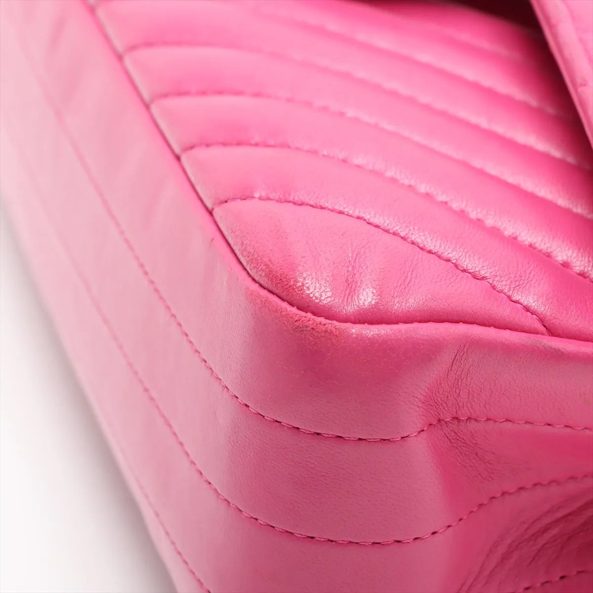 chevron lambskin double flap double chain bag V stitch pink gold hardware 24282004 24th series — view 14