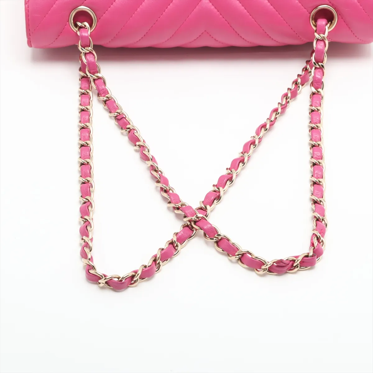 chevron lambskin double flap double chain bag V stitch pink gold hardware 24282004 24th series — view 5