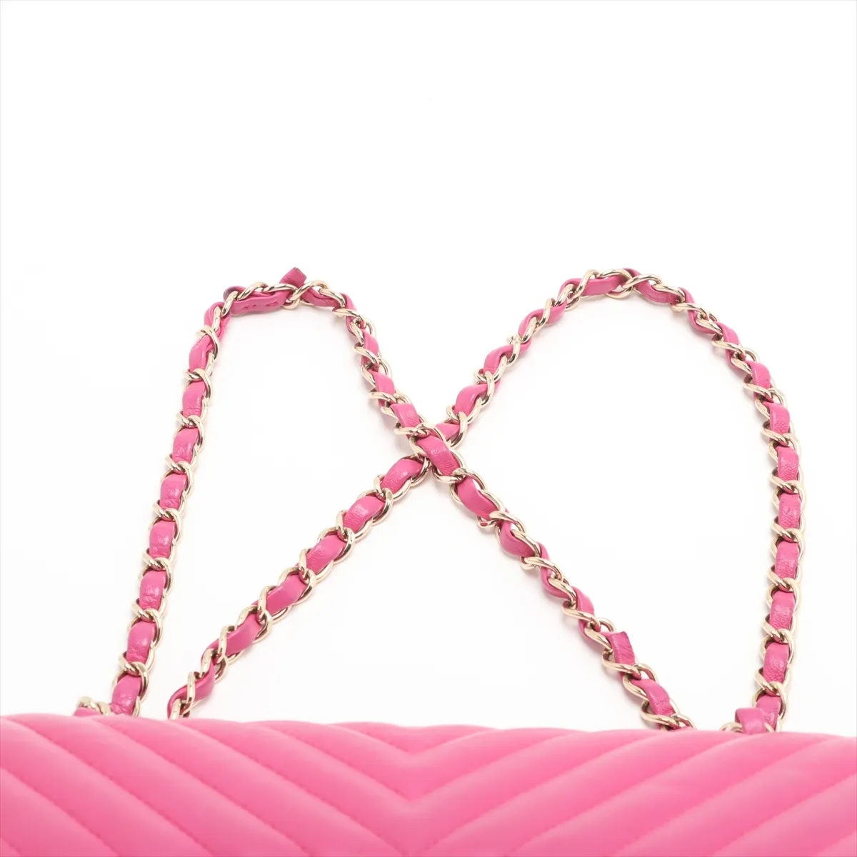 chevron lambskin double flap double chain bag V stitch pink gold hardware 24282004 24th series — view 6