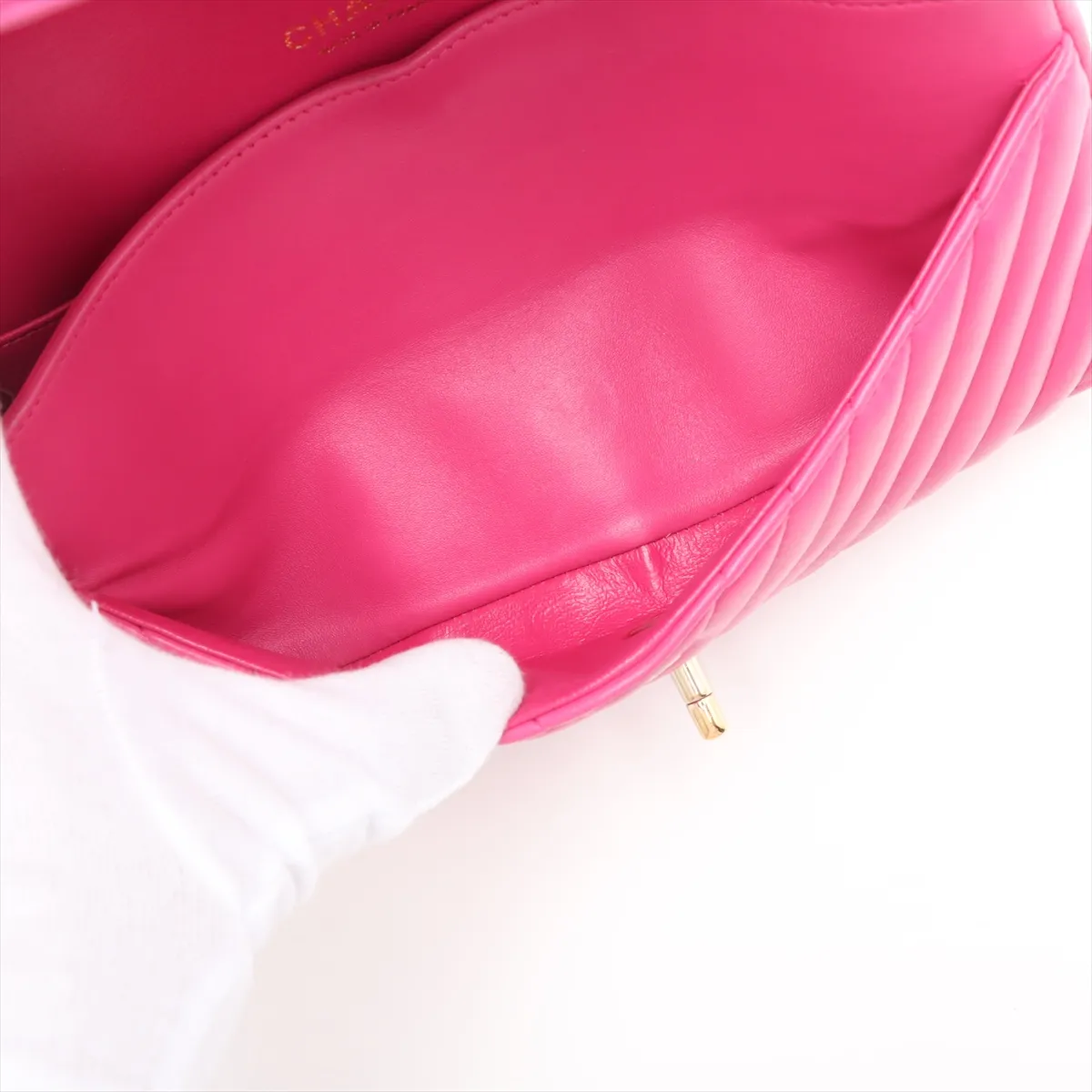 chevron lambskin double flap double chain bag V stitch pink gold hardware 24282004 24th series — view 10