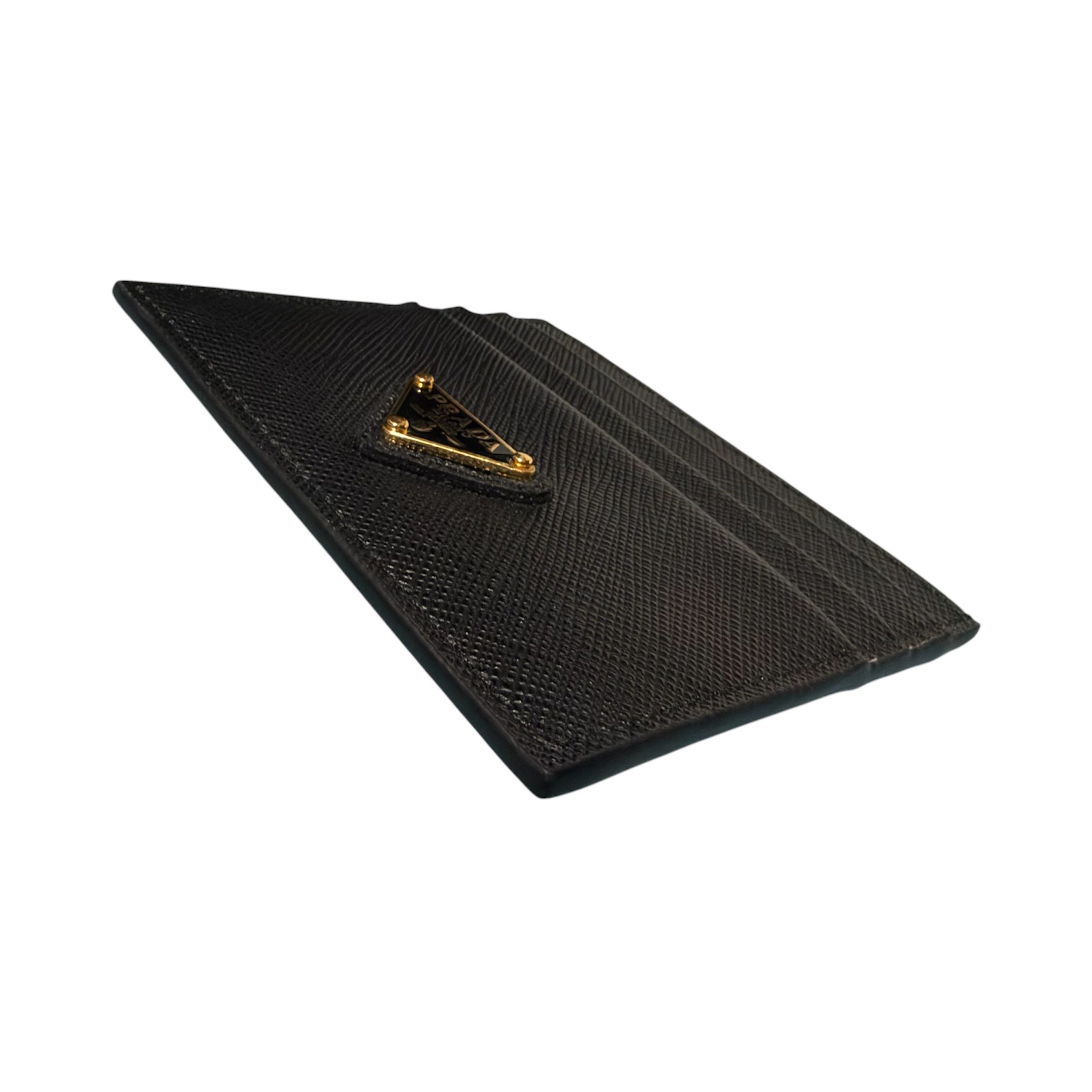 Saffiano Triangle Logo Card Case, Black — view 4