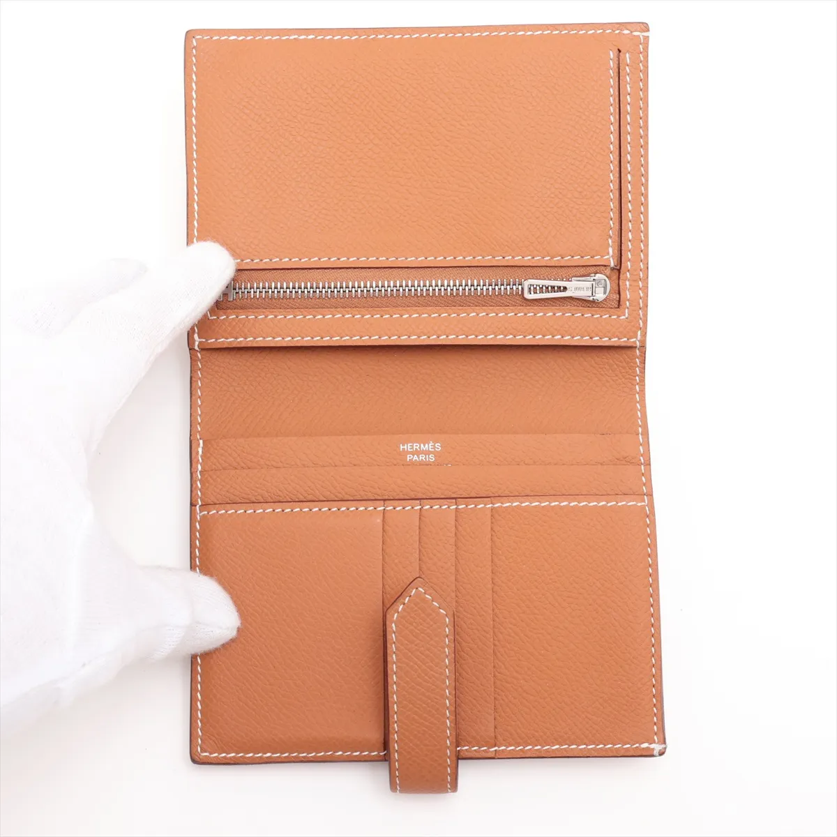 Bearn Compact, Veau Epsom Leather, Compact Wallet, Gold with Silver Hardware, B: 2023 — view 3