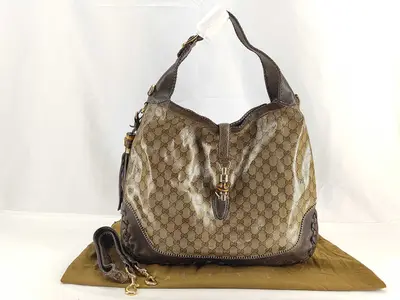 Bamboo Brown Crystal Leather Large Jackie Shoulder Bag with Long Shoulder Strap (Handbag)