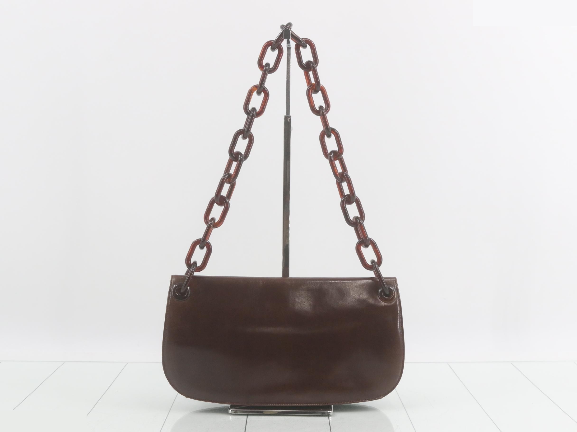 Plastic chain bag/shoulder bag, brown — view 2