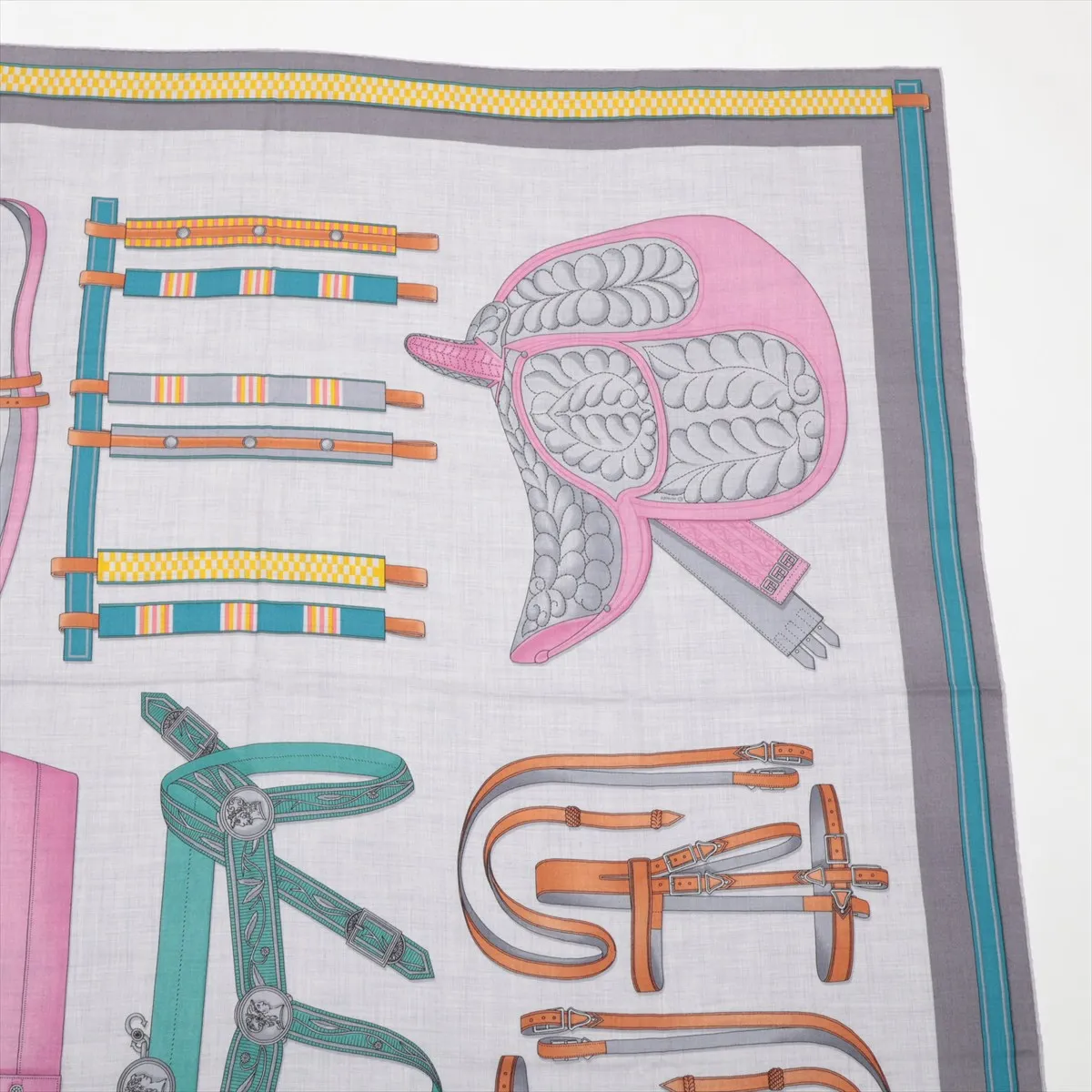 Carre Géant Lettres Equestres Stole, Cashmere x Silk, Gray, Slight wear and snags. — view 3