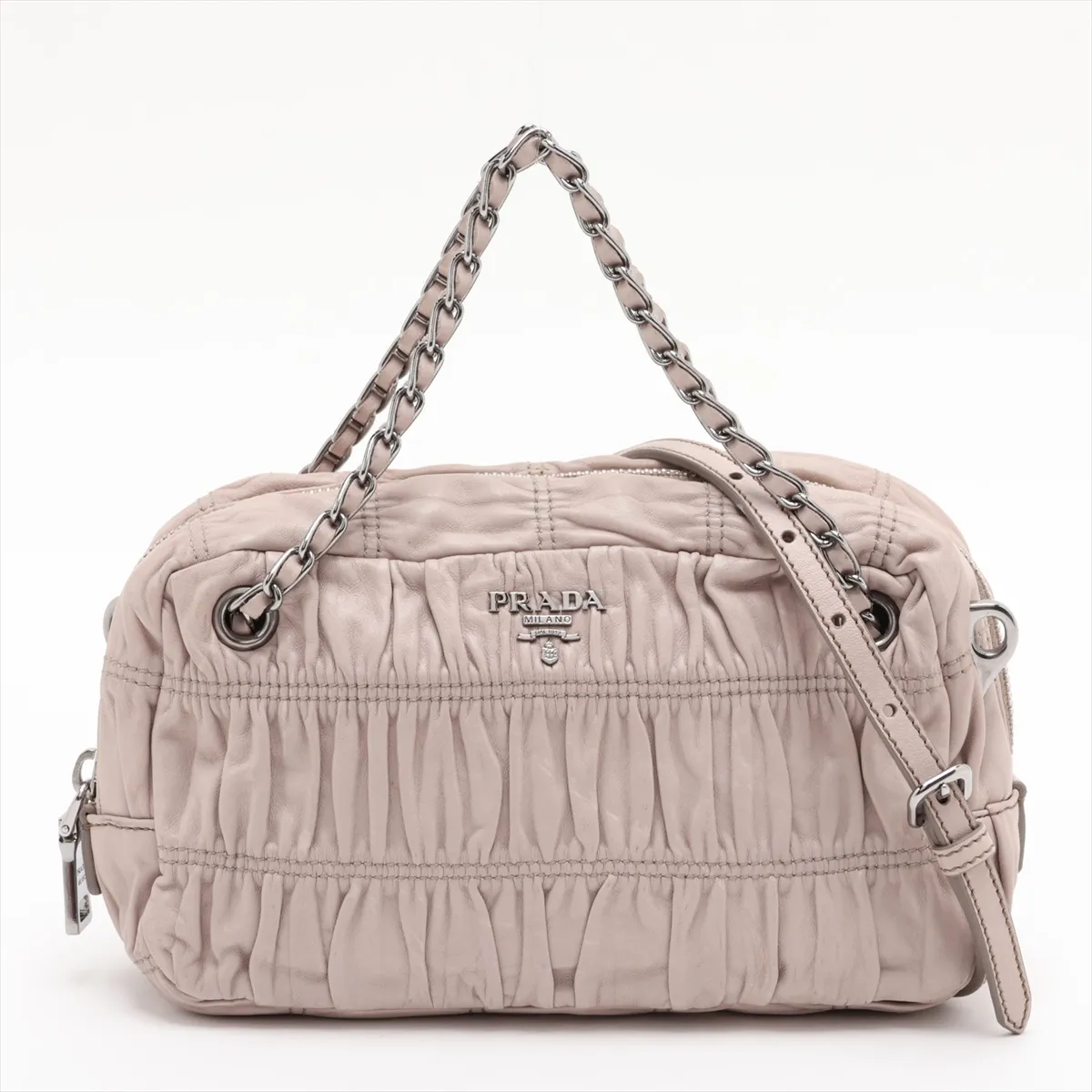 Nappa Gaufre Leather 2-Way Handbag, Gray BN1977