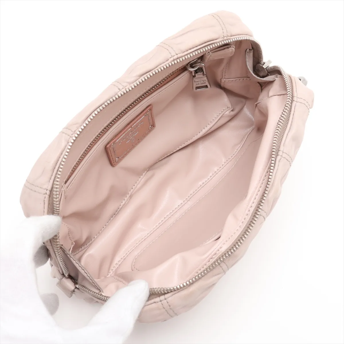 Nappa Gaufre Leather 2-Way Handbag, Gray BN1977 — view 8