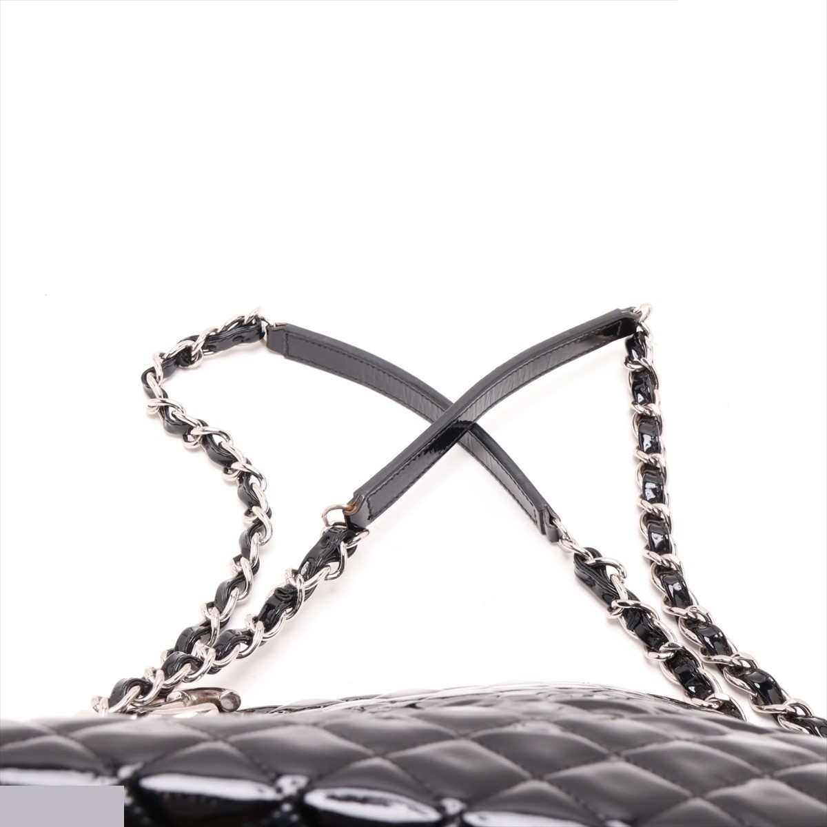 Mademoiselle Patent Leather Chain Tote Bag, Black/Silver — view 6