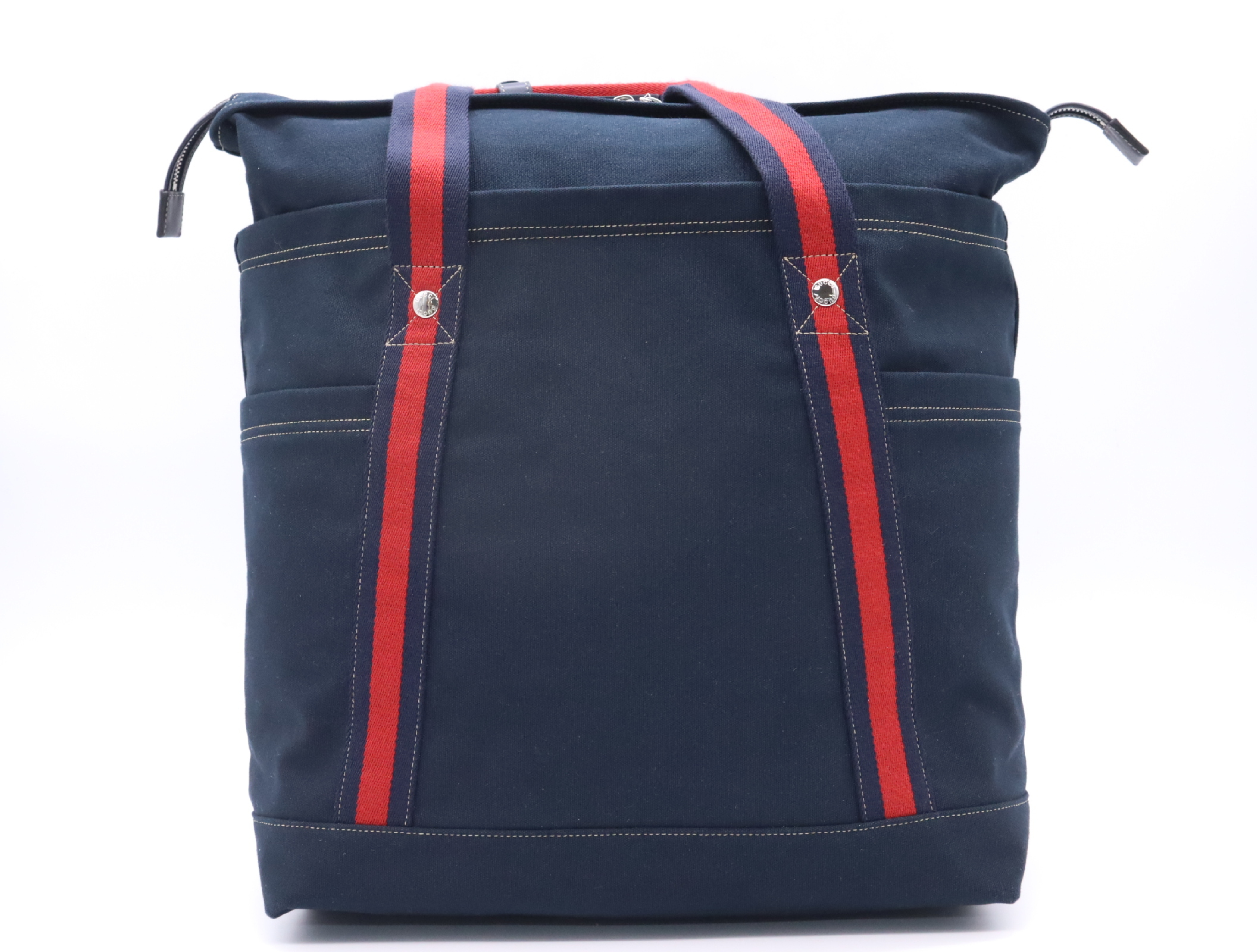 816863 Canvas Sherry Line Tote Bag Navy Red with Dust Bag — view 2