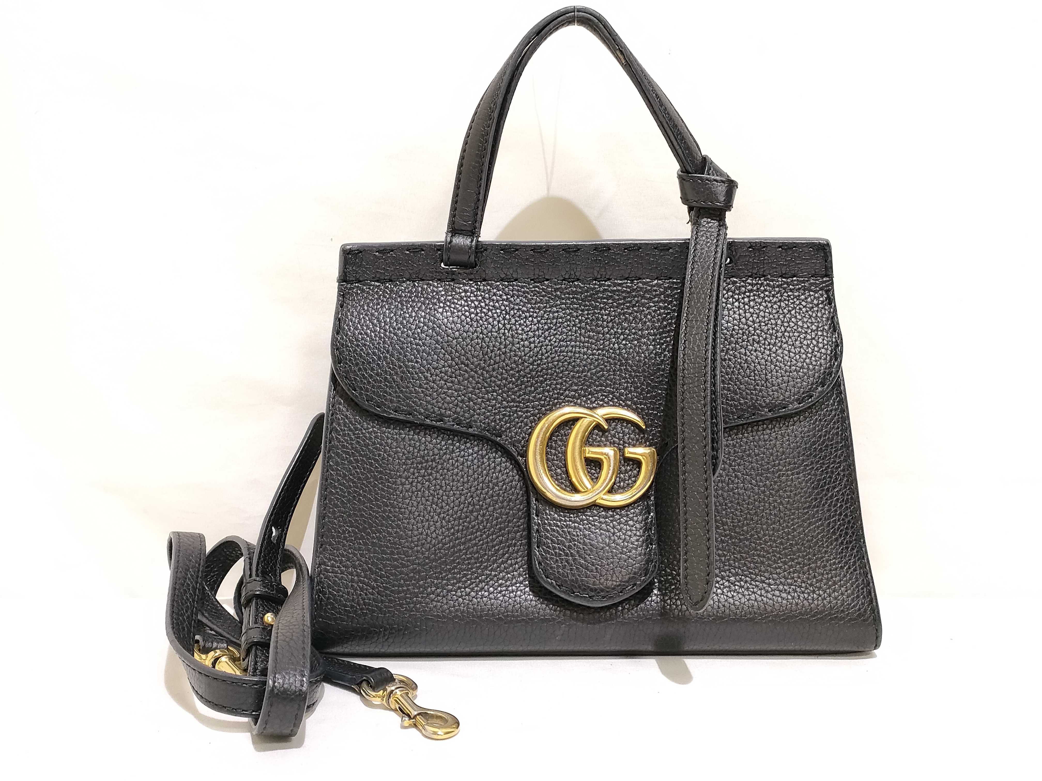 KR- GG Marmont Leather 2-Way Handbag Black 442622 Handbag