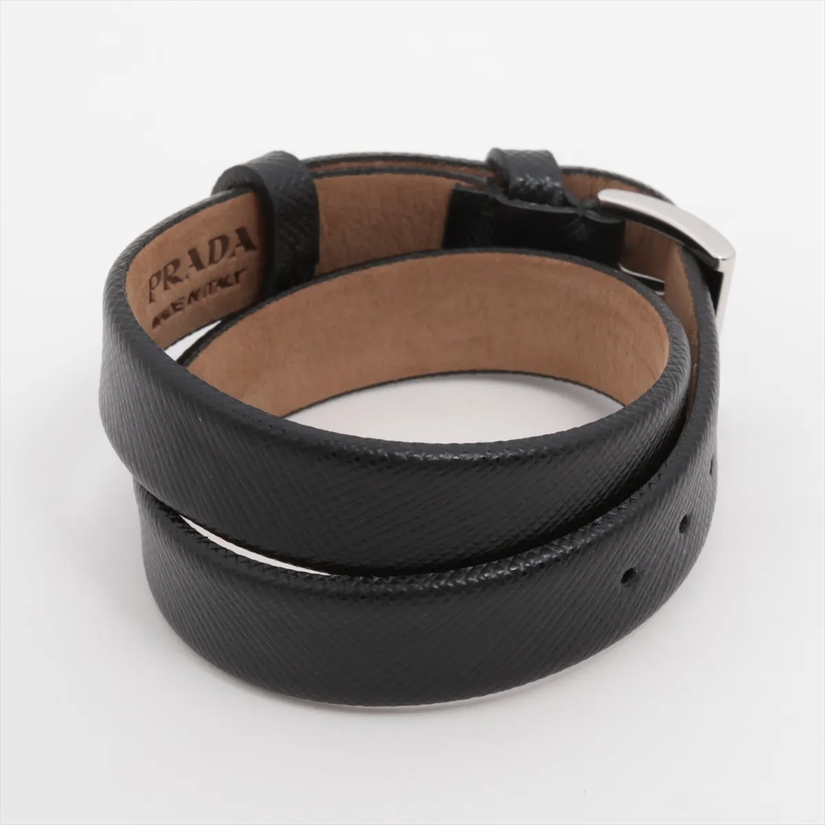 Saffiano Bracelet, Black Leather, — view 2