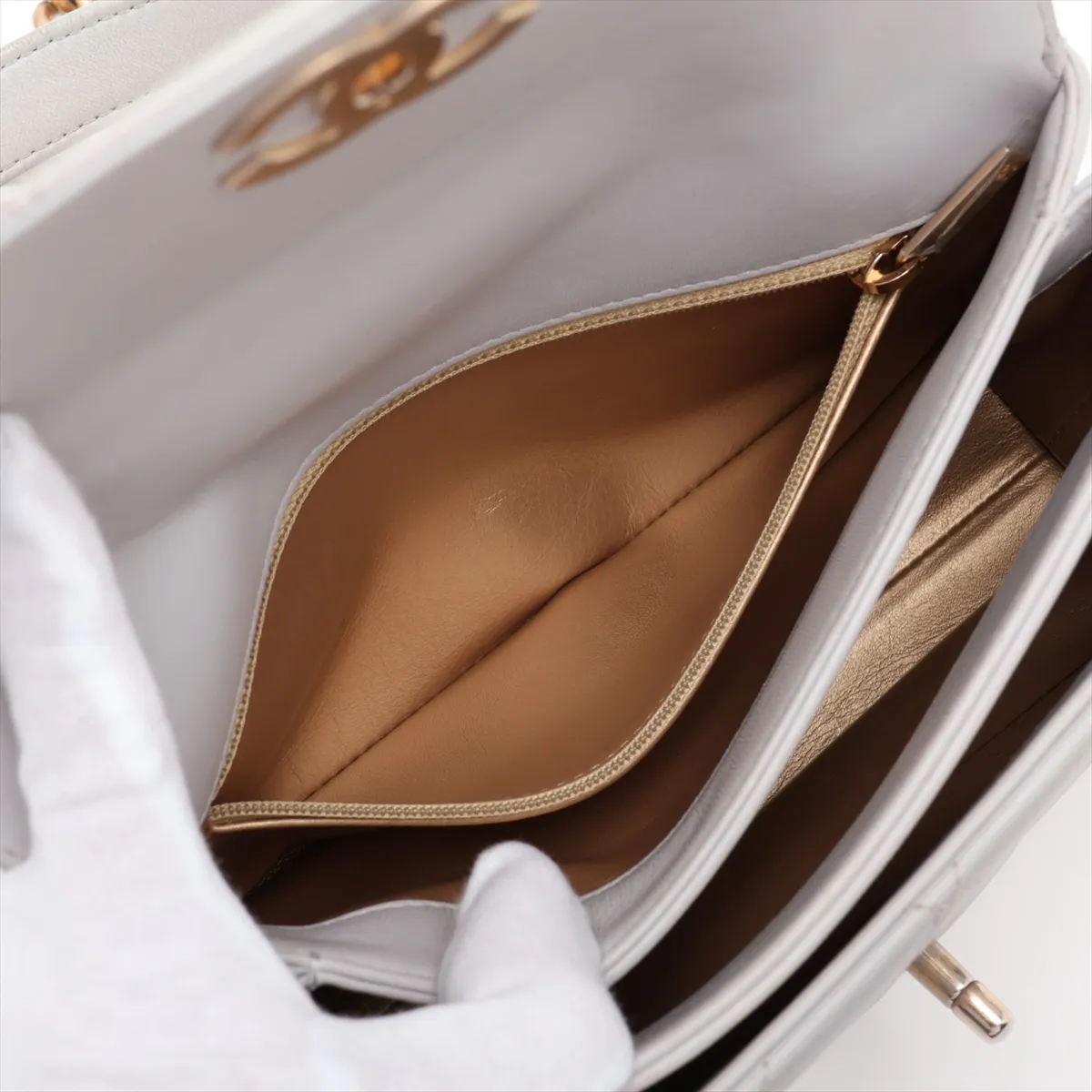 Matelassé Lambskin 2-Way Handbag, Gray with Gold Hardware, Item Number 28780498 (Serial Number in the 28s range) — view 11
