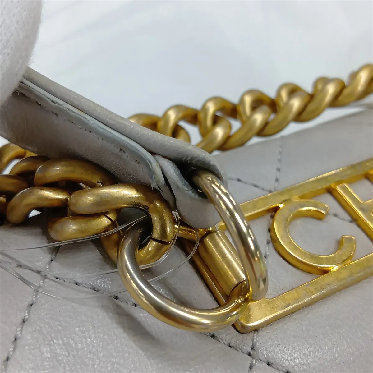 Matelassé Lambskin 2-Way Handbag, Gray with Gold Hardware, Item Number 28780498 (Serial Number in the 28s range) — view 14