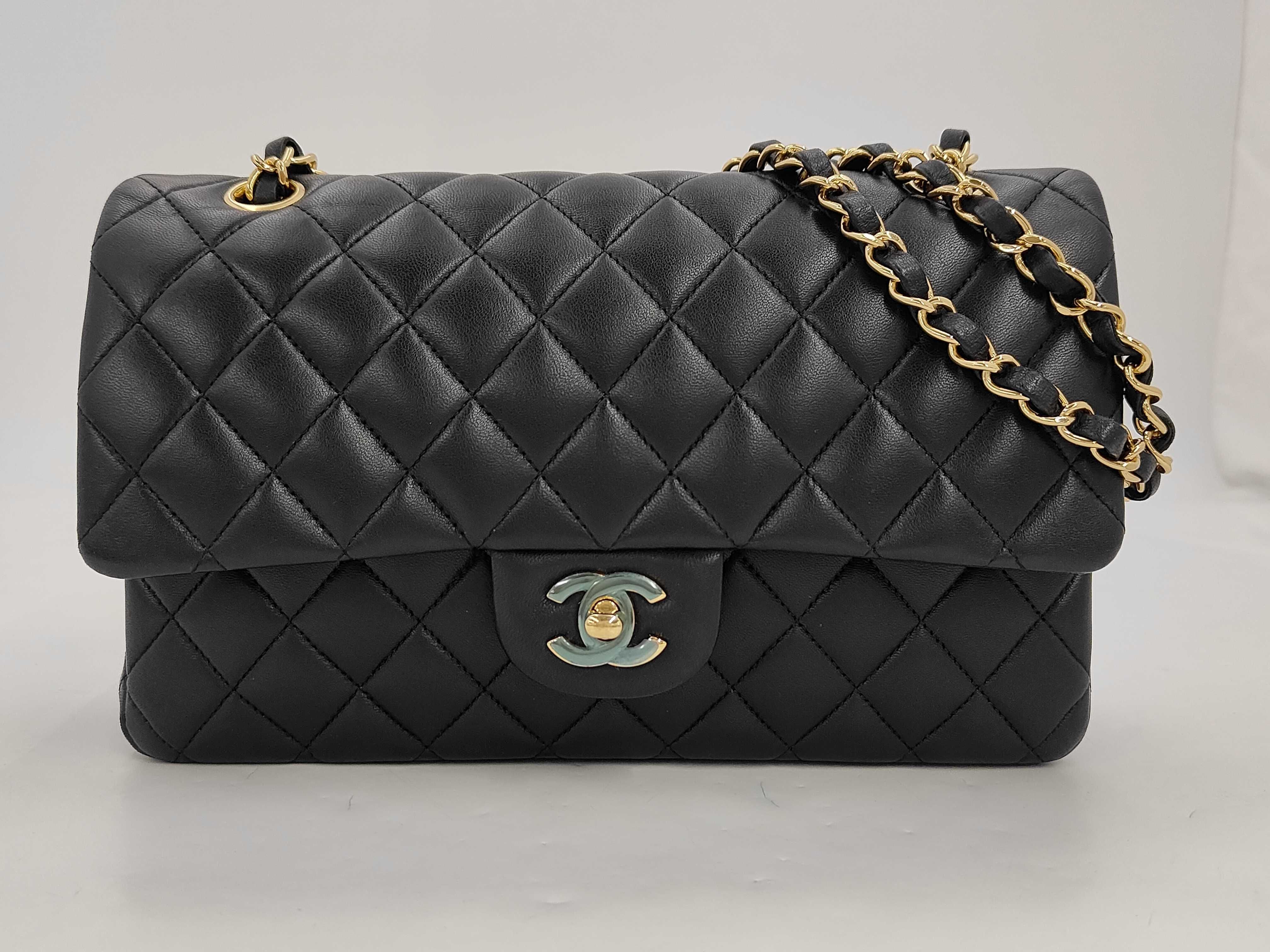 CF Black Lambskin Shoulder Bag with Gold Hardware