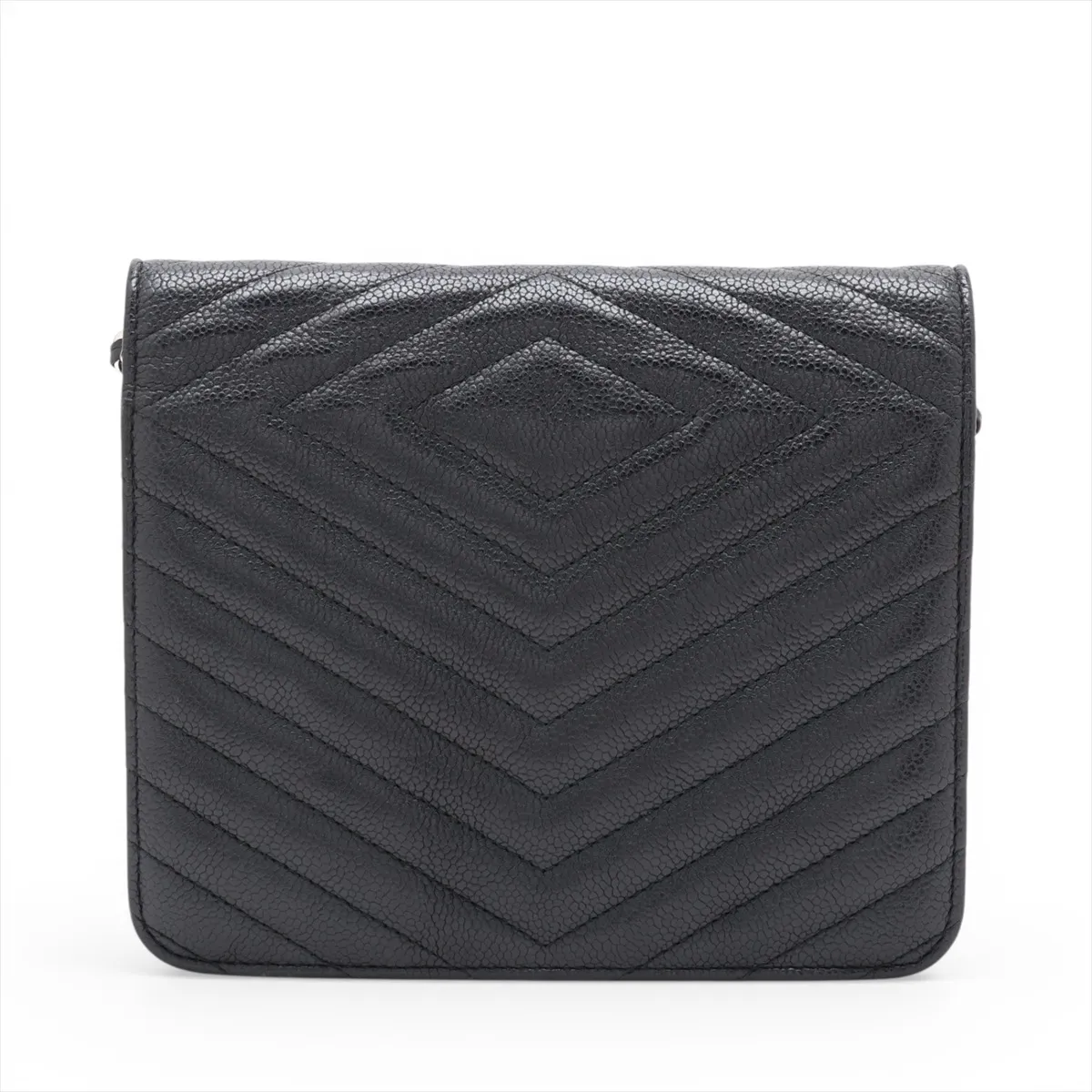 Chevron Caviar Skin Chain Wallet, V-stitch, Black, Silver Hardware, 24737656, Serial Number 24 — view 2
