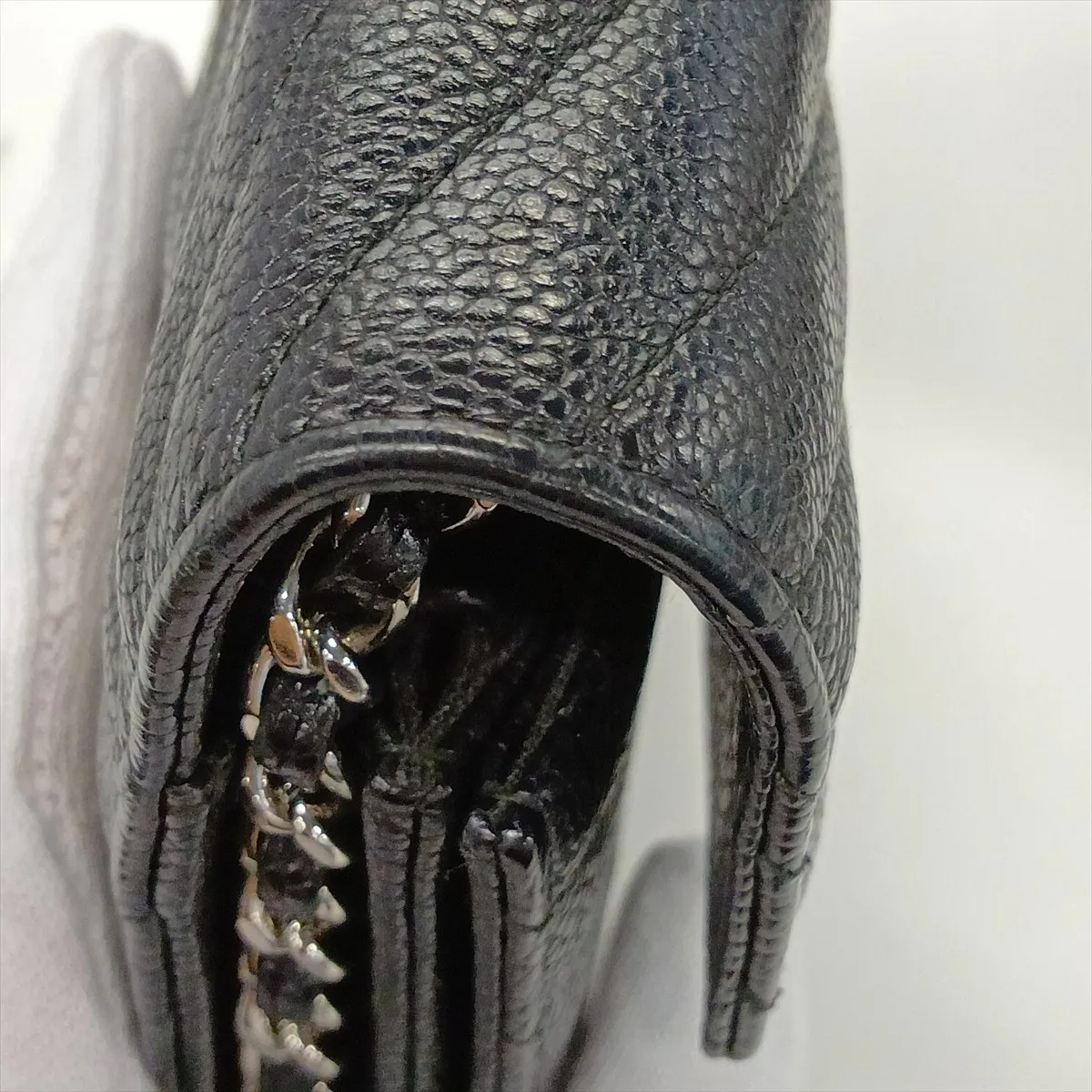 Chevron Caviar Skin Chain Wallet, V-stitch, Black, Silver Hardware, 24737656, Serial Number 24 — view 11