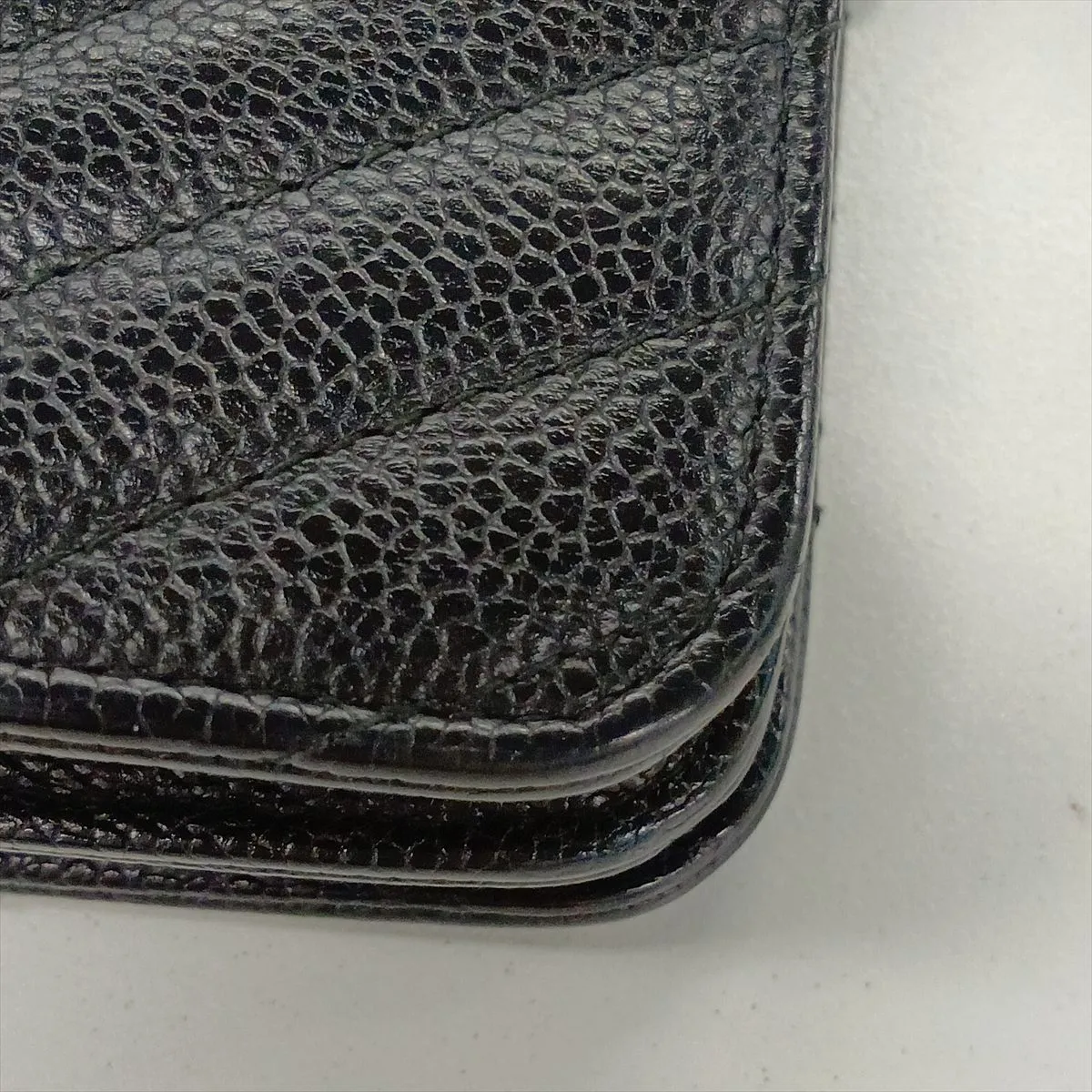 Chevron Caviar Skin Chain Wallet, V-stitch, Black, Silver Hardware, 24737656, Serial Number 24 — view 14