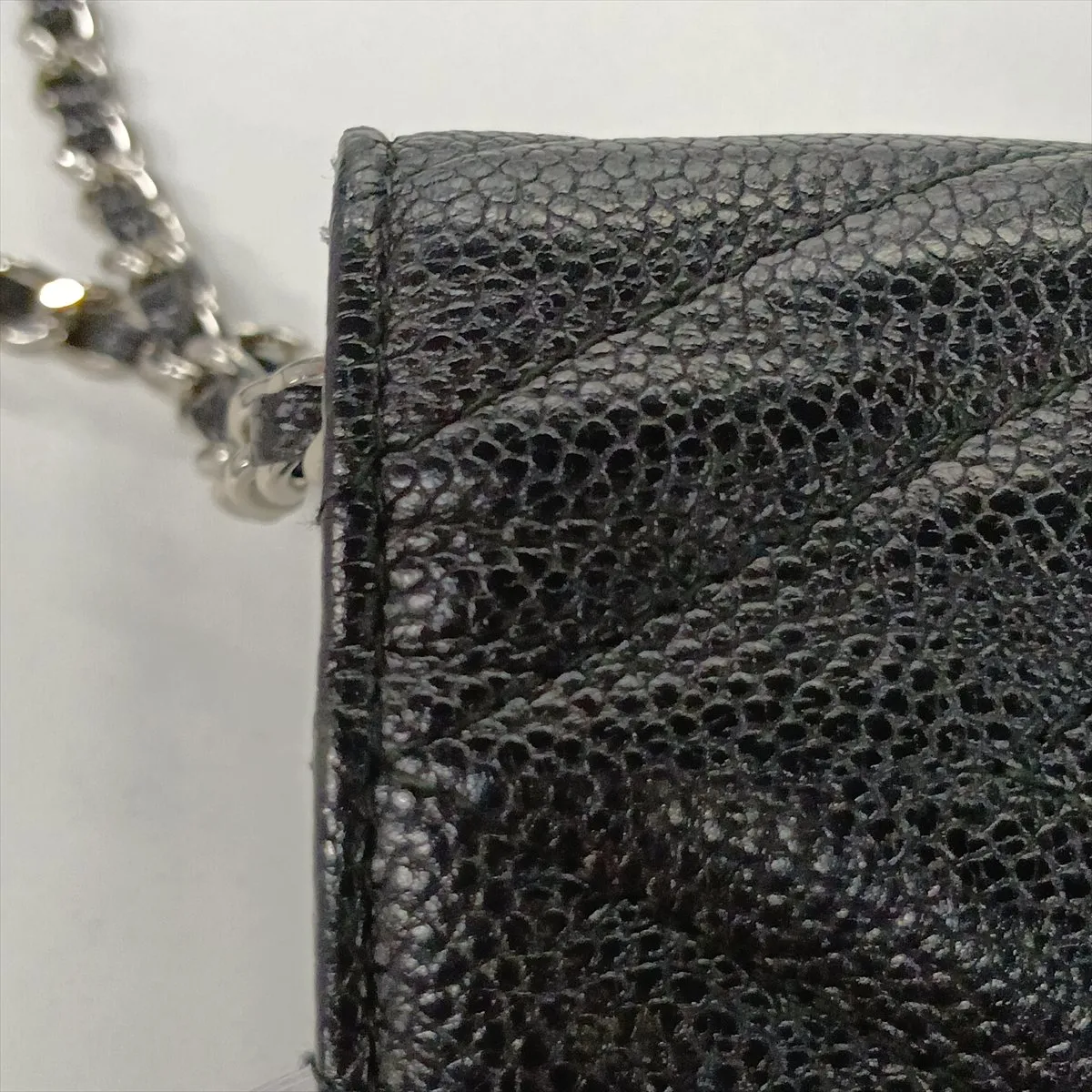 Chevron Caviar Skin Chain Wallet, V-stitch, Black, Silver Hardware, 24737656, Serial Number 24 — view 15