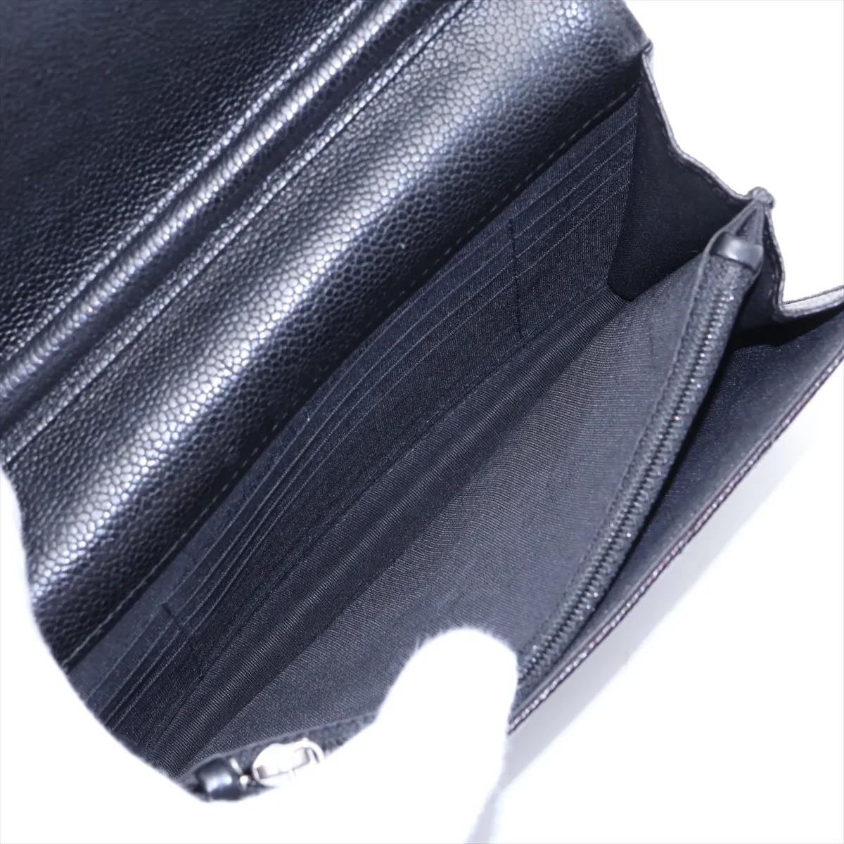 Chevron Caviar Skin Chain Wallet, V-stitch, Black, Silver Hardware, 24737656, Serial Number 24 — view 6