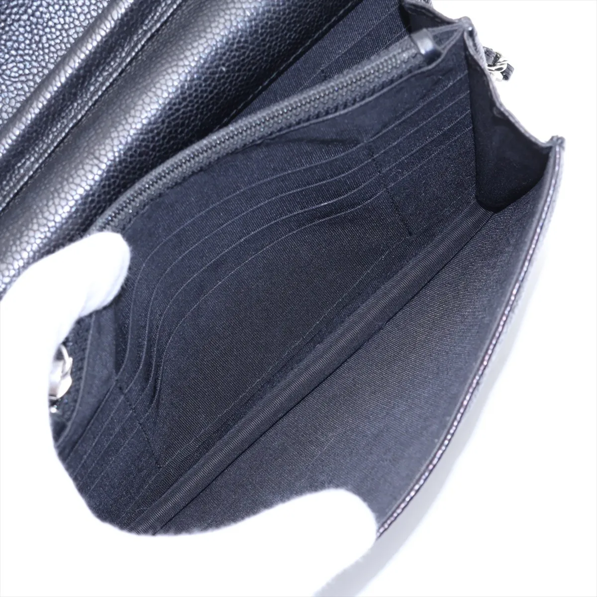 Chevron Caviar Skin Chain Wallet, V-stitch, Black, Silver Hardware, 24737656, Serial Number 24 — view 7