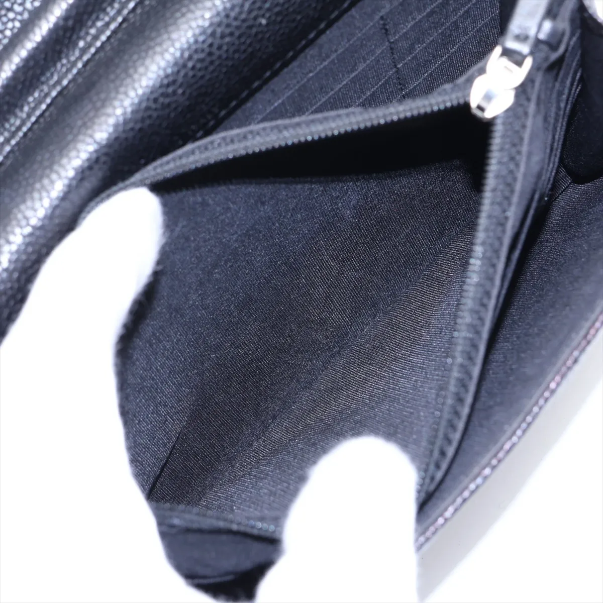 Chevron Caviar Skin Chain Wallet, V-stitch, Black, Silver Hardware, 24737656, Serial Number 24 — view 8
