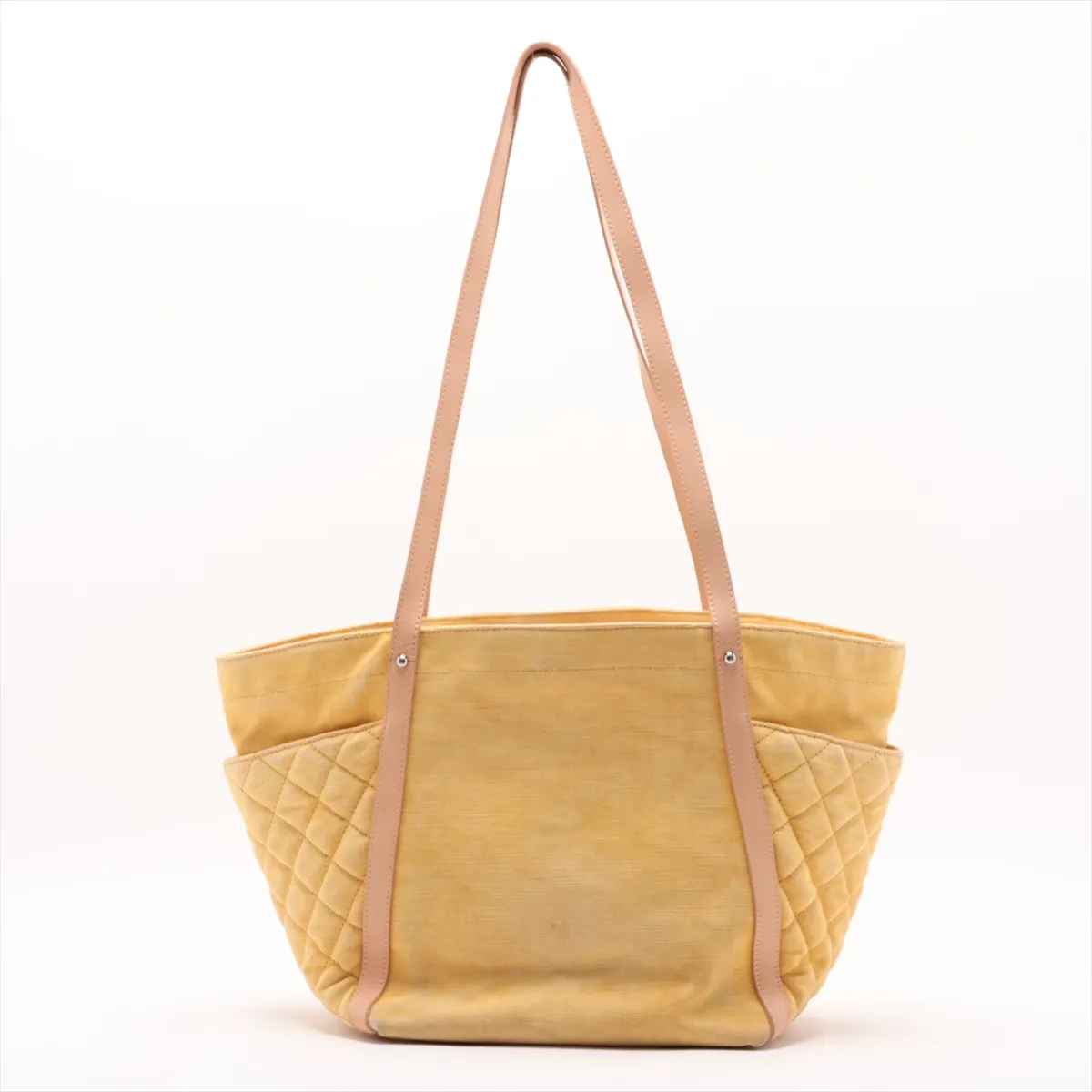 Matelassé Denim x Leather Tote Bag, Camellia design, Yellow x Beige, Silver hardware, Item number 14420634, Series 14 — view 2