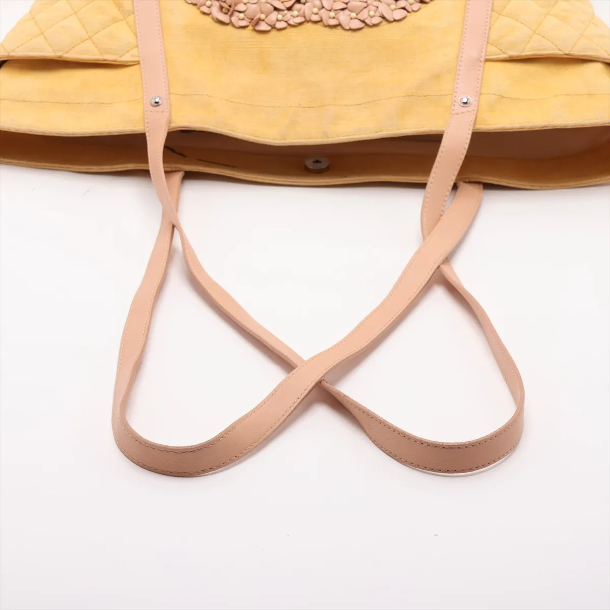 Matelassé Denim x Leather Tote Bag, Camellia design, Yellow x Beige, Silver hardware, Item number 14420634, Series 14 — view 5