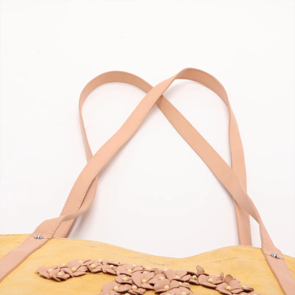 Matelassé Denim x Leather Tote Bag, Camellia design, Yellow x Beige, Silver hardware, Item number 14420634, Series 14 — view 6