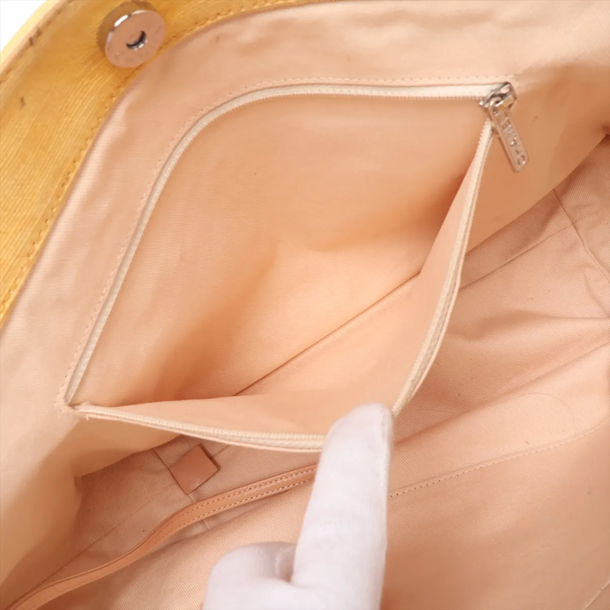 Matelassé Denim x Leather Tote Bag, Camellia design, Yellow x Beige, Silver hardware, Item number 14420634, Series 14 — view 8