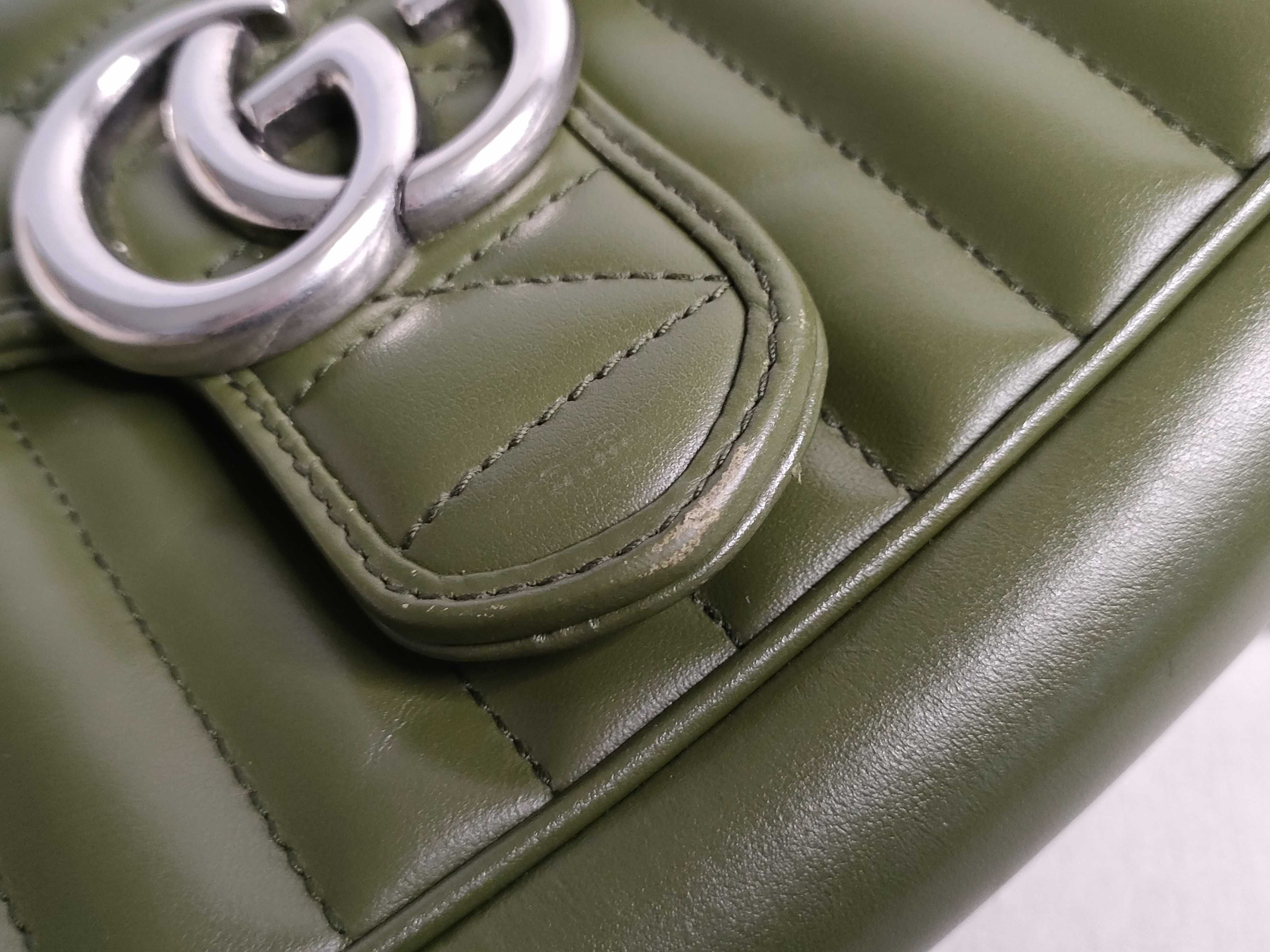 SG-GG Marmont Leather Chain Shoulder Bag Green 443497 Shoulder Bag — view 14