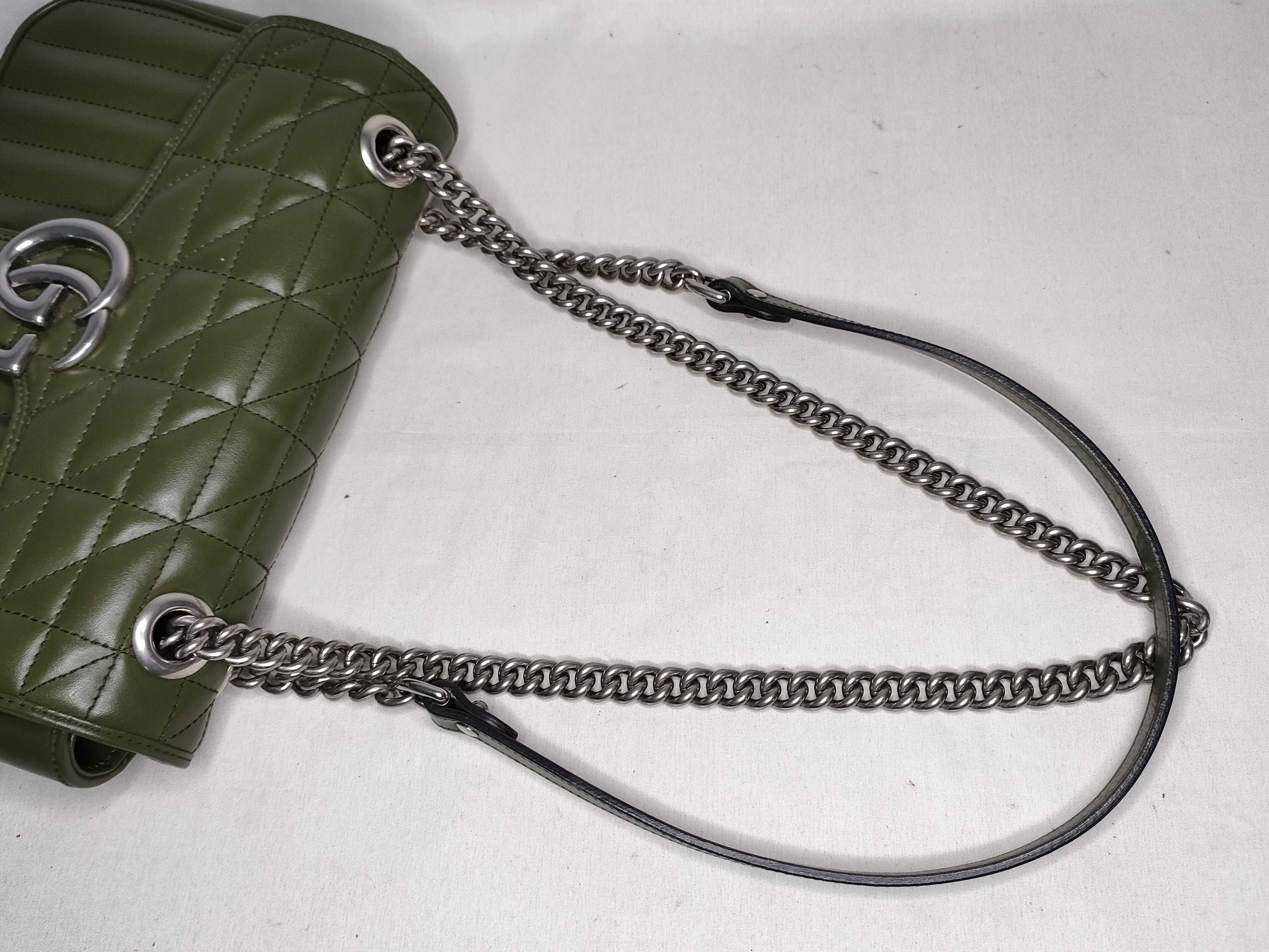 SG-GG Marmont Leather Chain Shoulder Bag Green 443497 Shoulder Bag — view 3