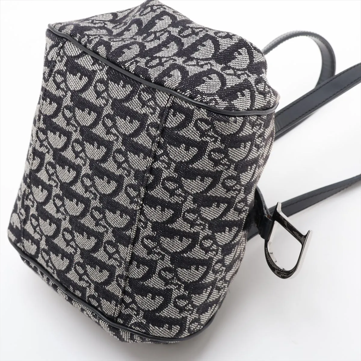 Trotter Canvas x Leather Handbag, Navy — view 3