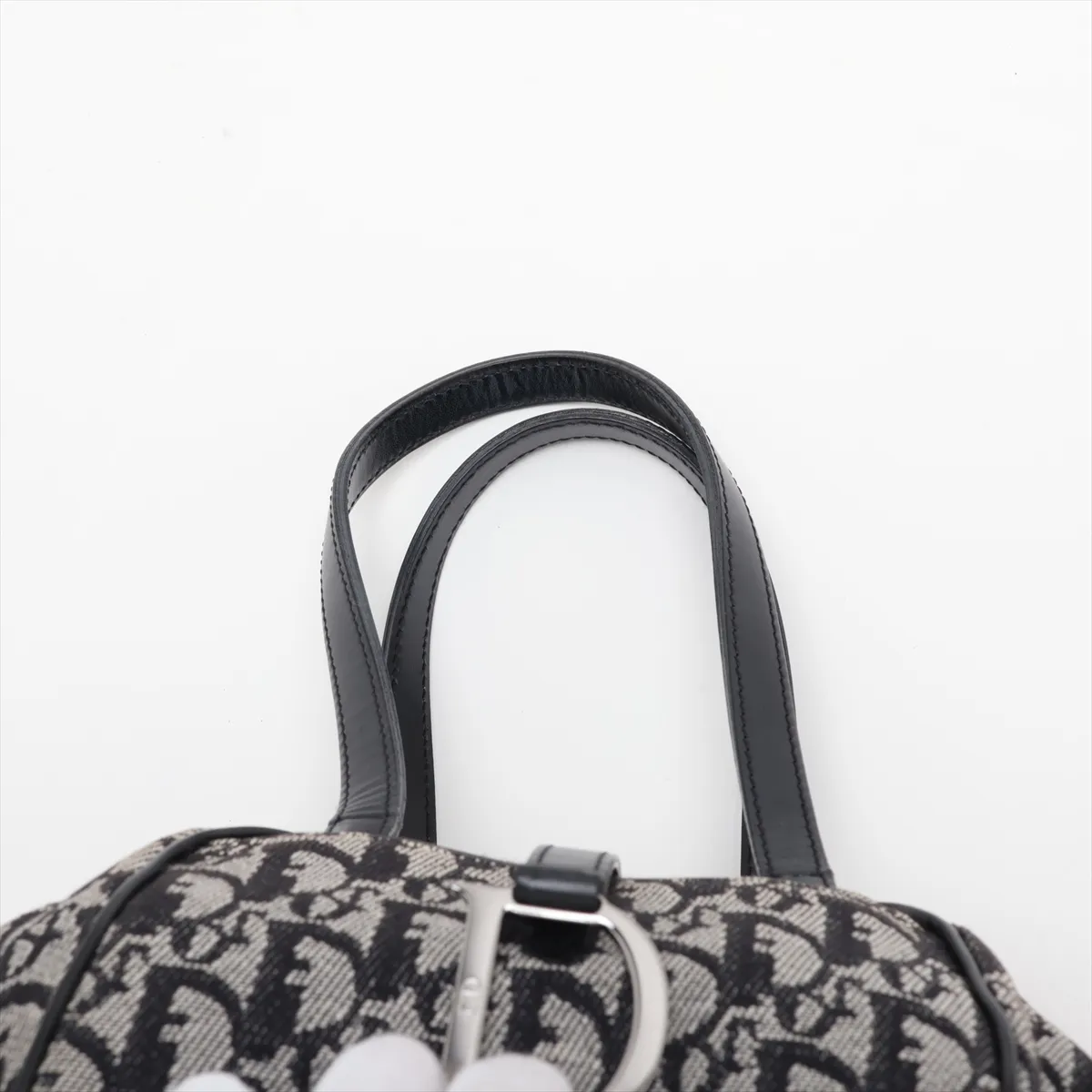 Trotter Canvas x Leather Handbag, Navy — view 6
