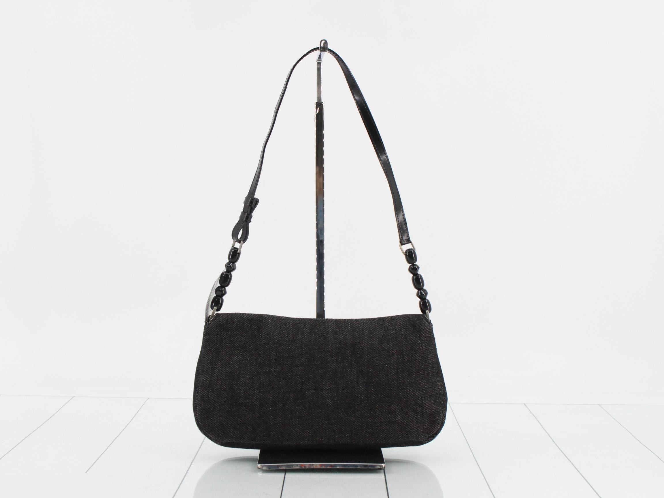 Maris Pearl Shoulder Bag, Denim Canvas x Leather, Black — view 2