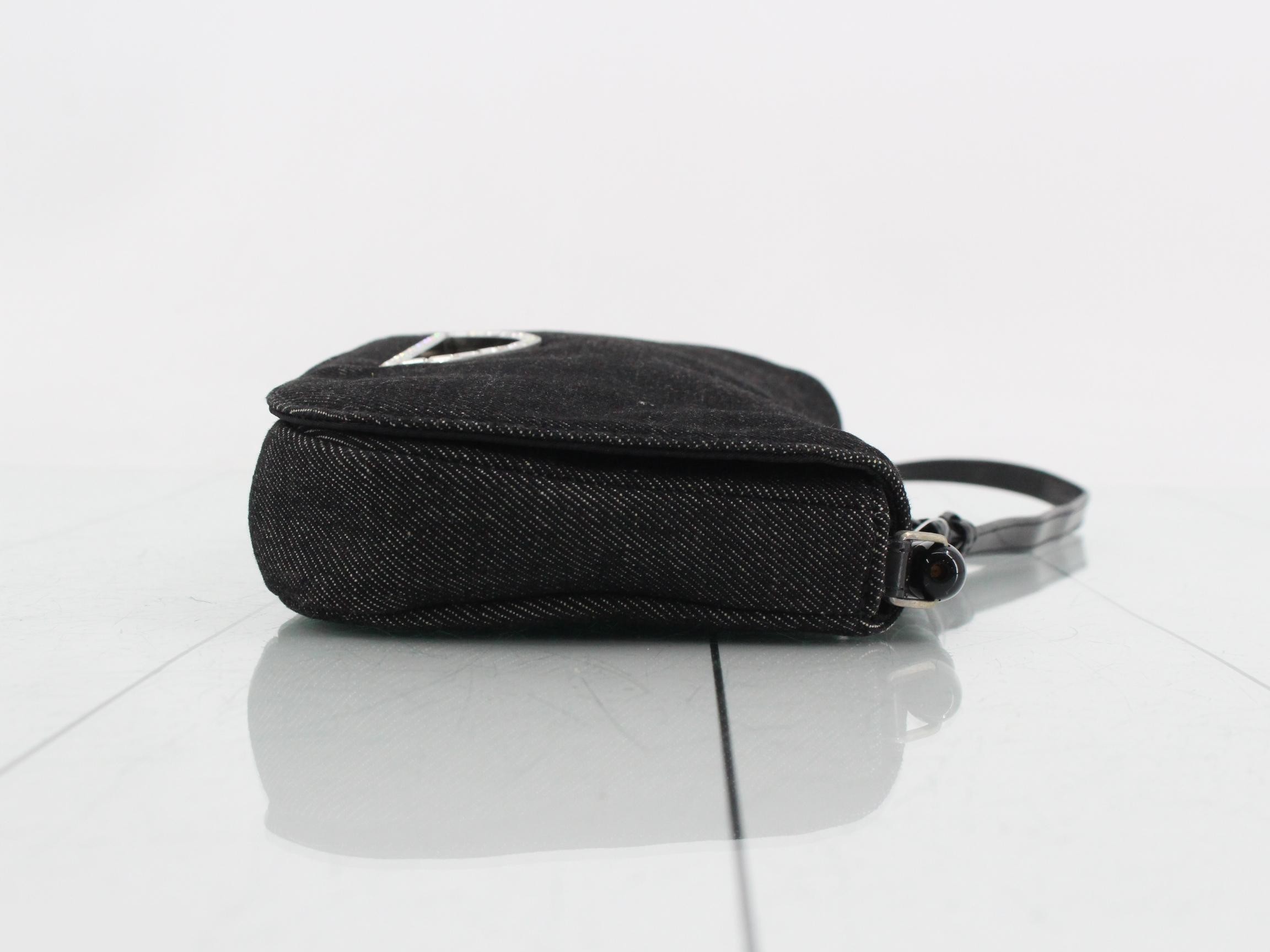Maris Pearl Shoulder Bag, Denim Canvas x Leather, Black — view 3