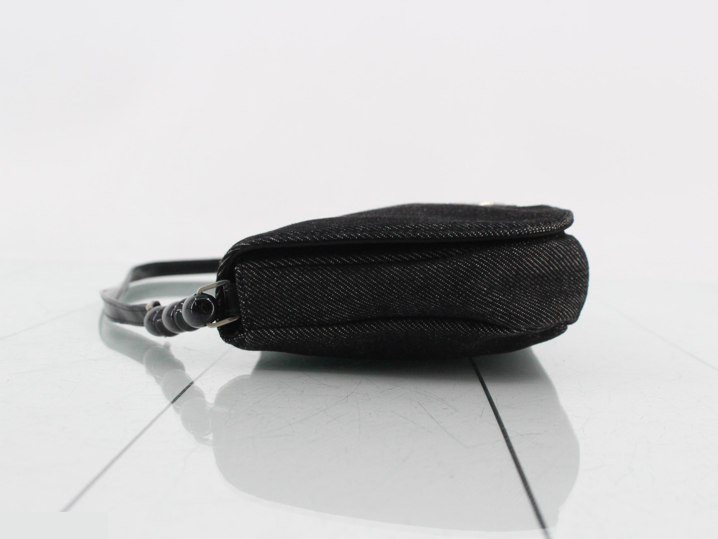 Maris Pearl Shoulder Bag, Denim Canvas x Leather, Black — view 4