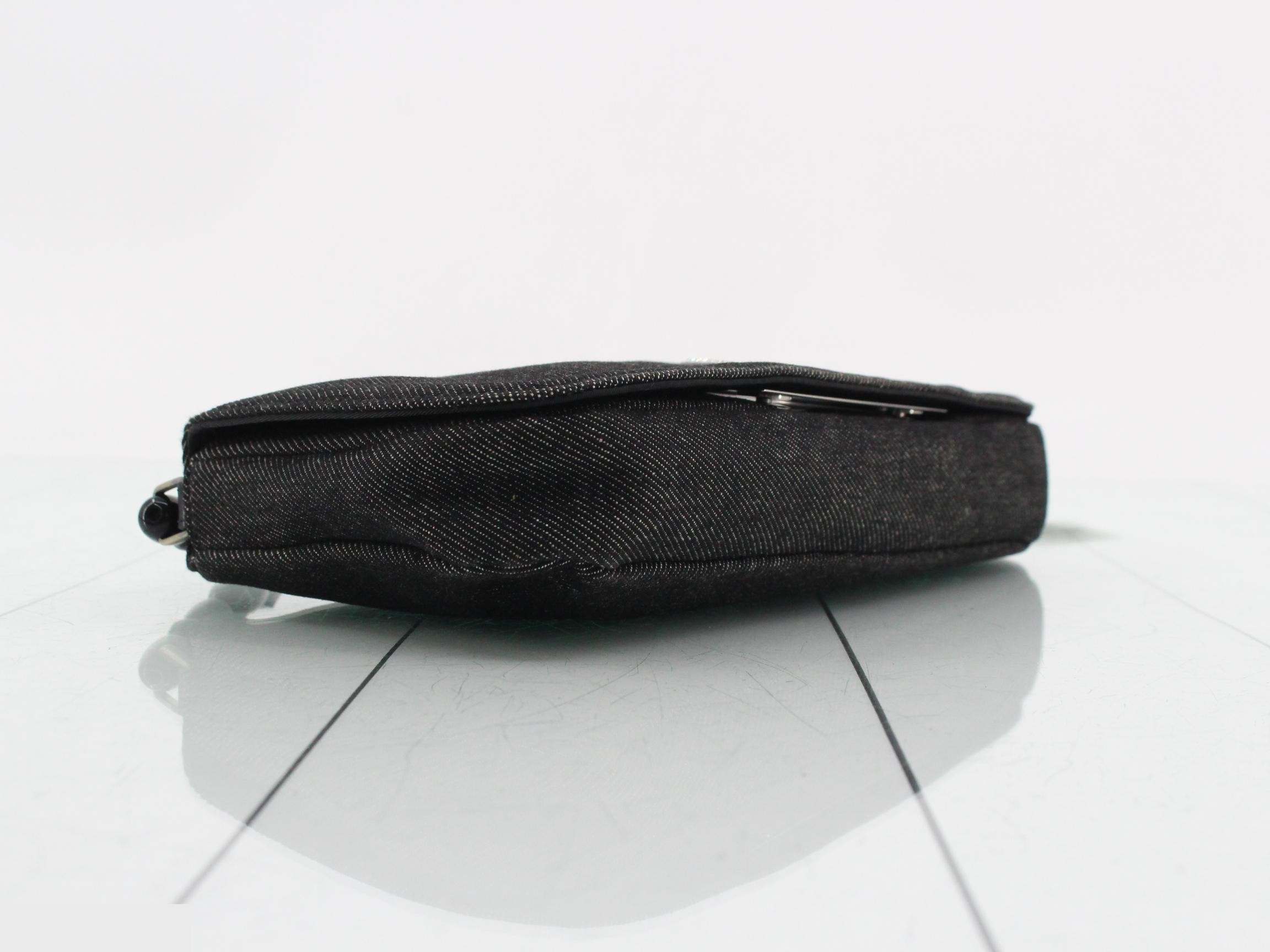 Maris Pearl Shoulder Bag, Denim Canvas x Leather, Black — view 5