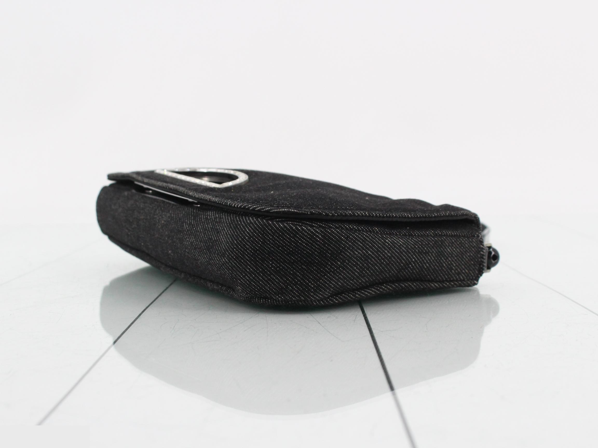Maris Pearl Shoulder Bag, Denim Canvas x Leather, Black — view 6